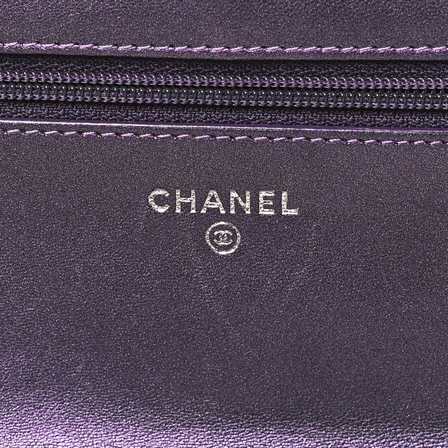 Iridescent Lambskin Quilted Wallet On Chain WOC Dark Purple