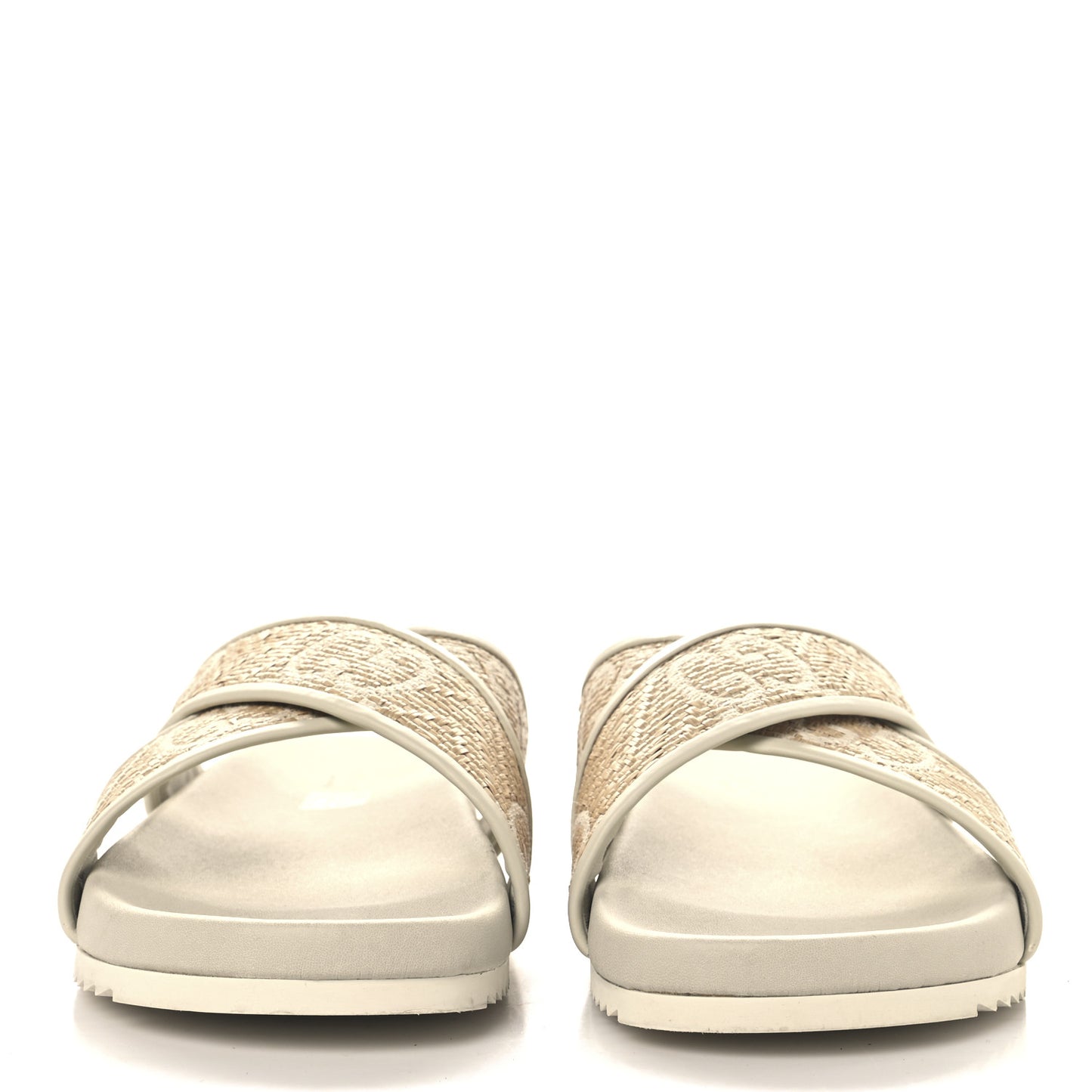 Raffia GG Monogram Criss Cross Slide Sandals 40 Natural Mystic White