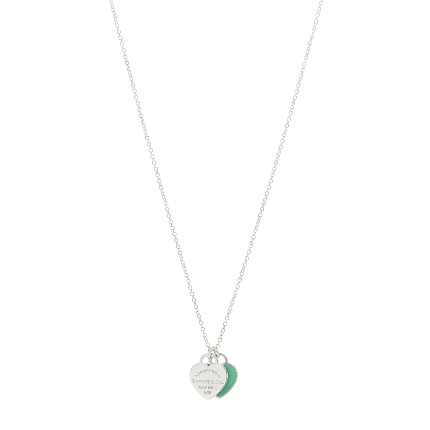 Sterling Silver Enamel Return to Tiffany Double Mini Heart Tag Pendant Necklace Blue