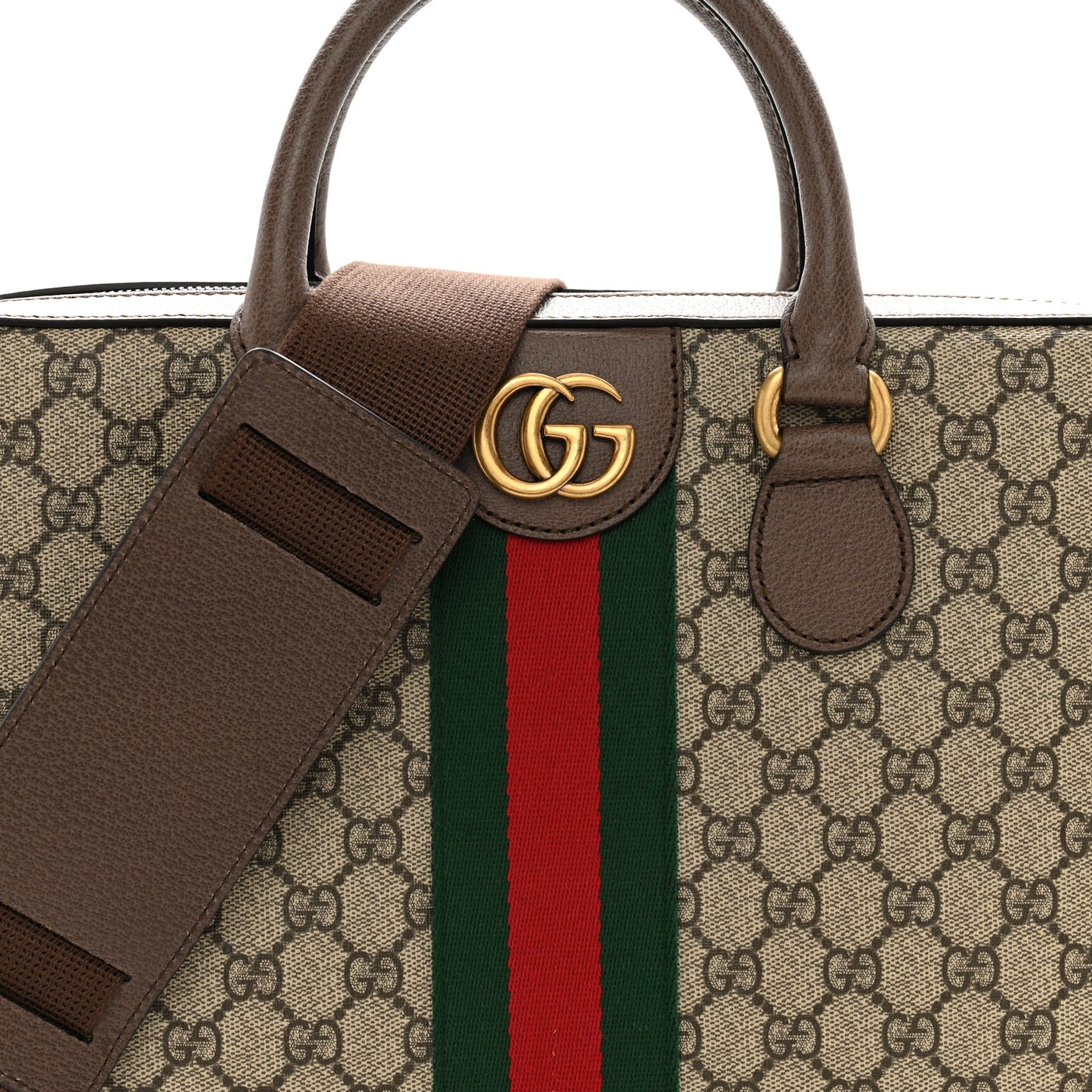 GG Supreme Monogram Textured Calfskin Web Medium Ophidia Briefcase Beige Ebony New Acero