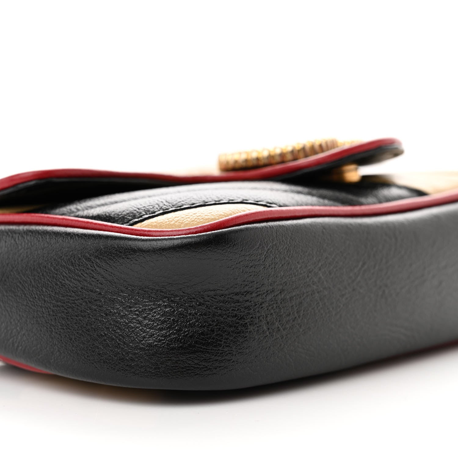 Gucci Vintage Effect Calfskin Matelasse Diagonal Striped Super Mini Torchon GG Marmont Shoulder Bag Black Beige 9 of 13