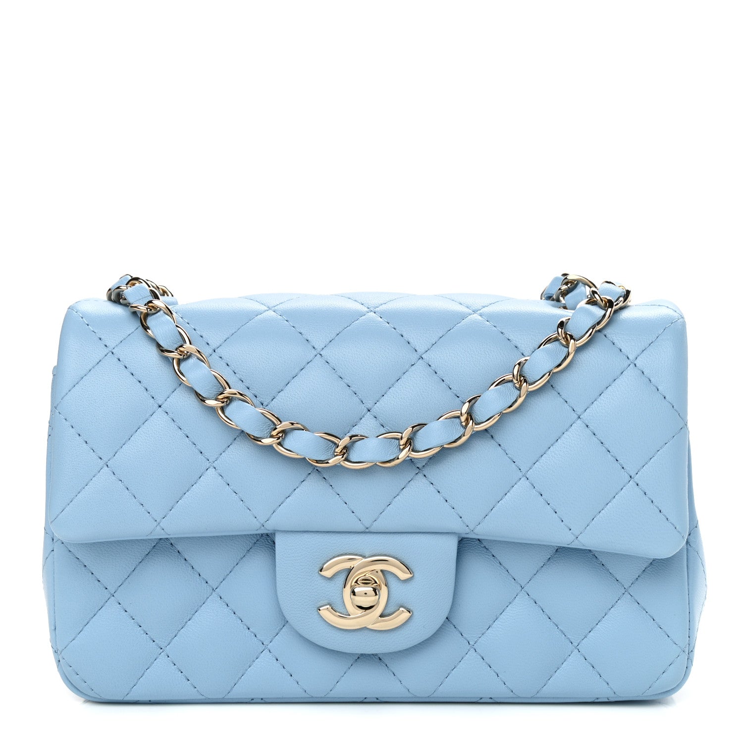 Chanel Lambskin Quilted Mini Rectangular Flap Light Blue 1 of 11