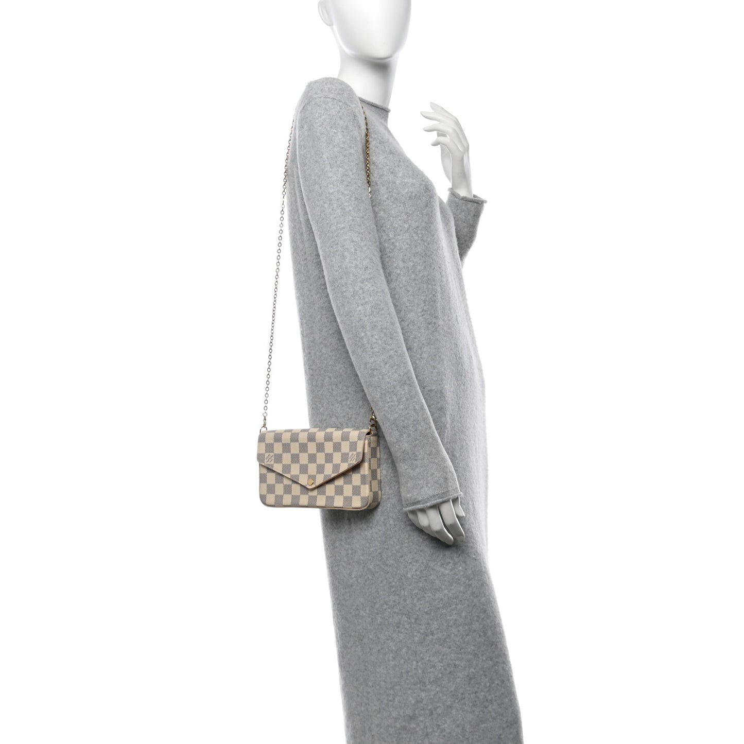 Damier Azur Pochette Felicie Chain Wallet Rose Ballerine