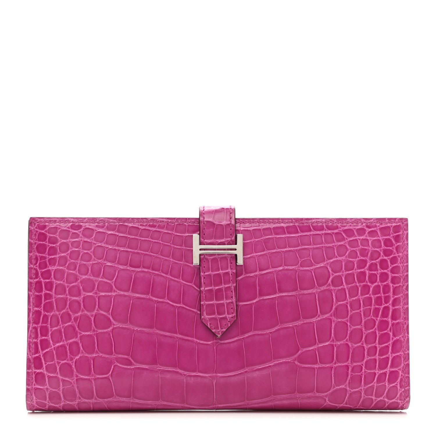 Hermes Shiny Alligator Bearn Wallet Rose Scheherazade 1 of 7