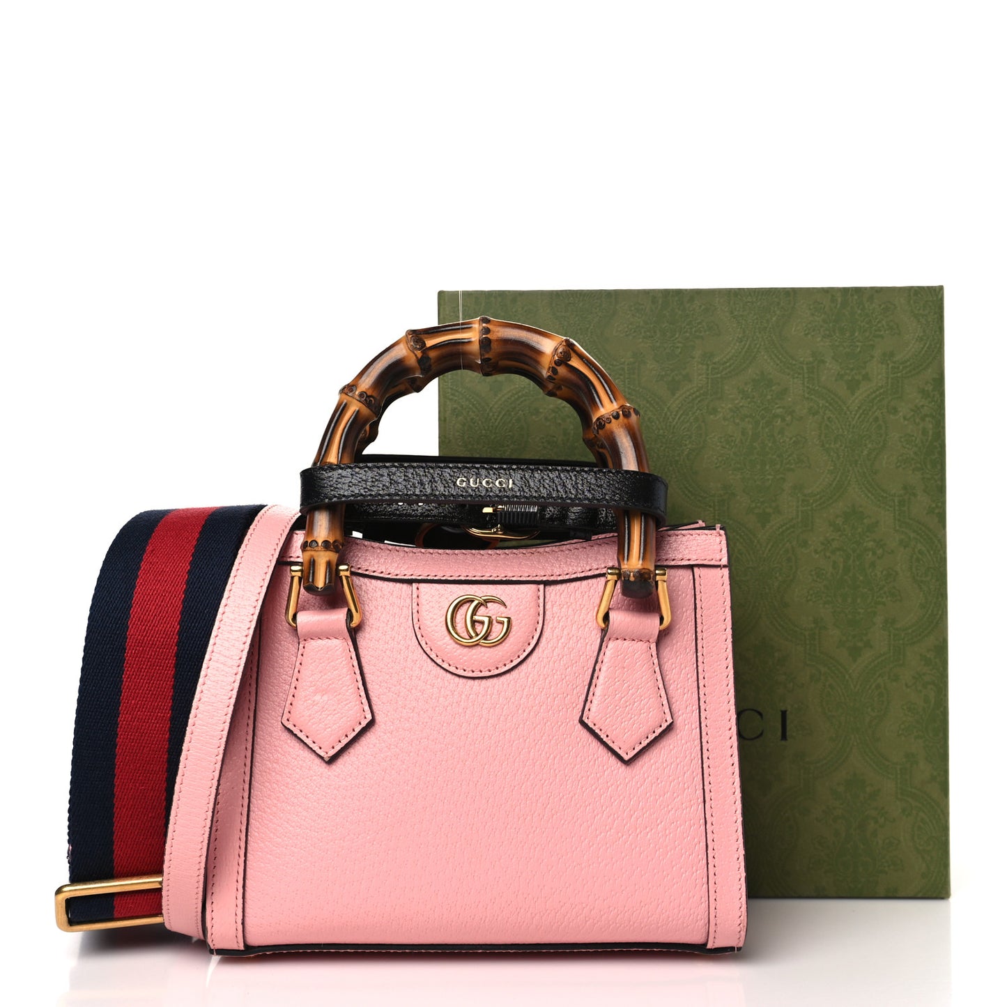 Textured Dollar Calfskin Web Mini Diana Tote Bag Wild Rose Black