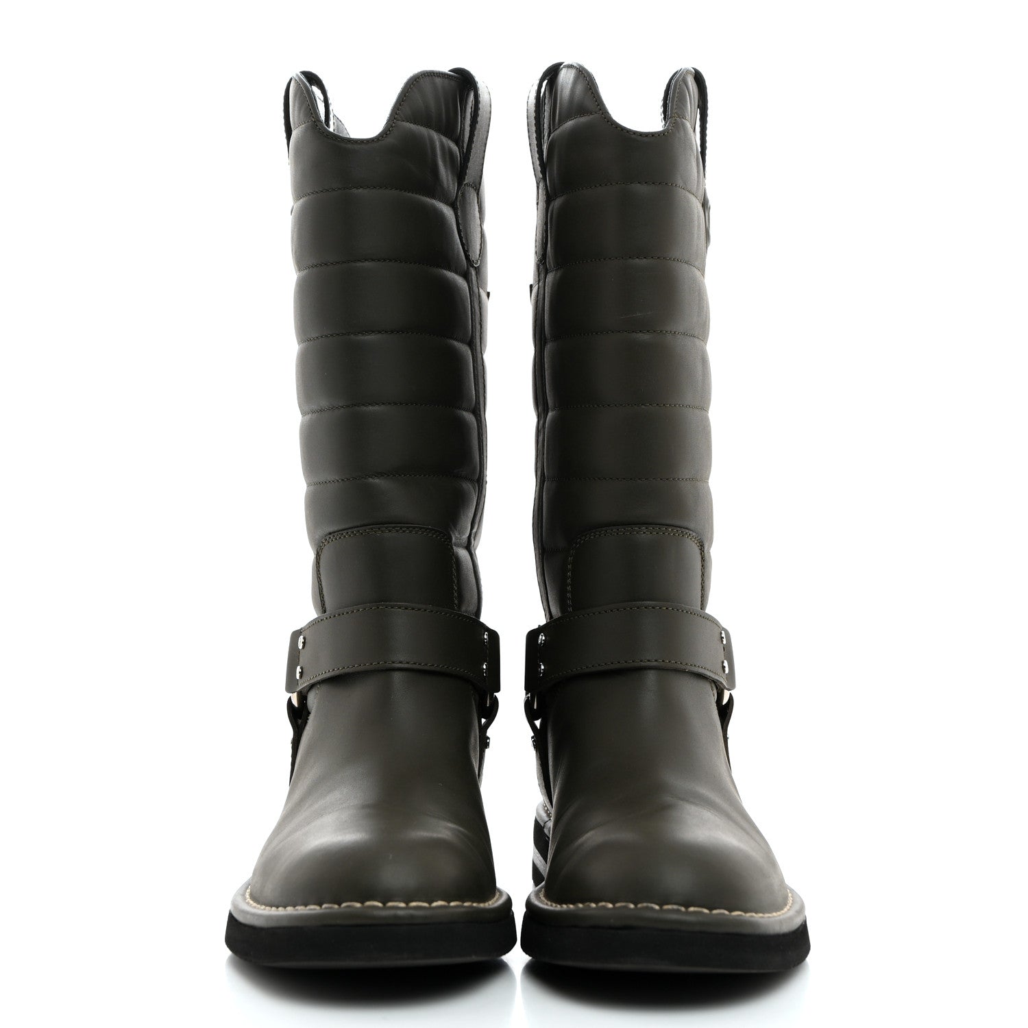 Chanel Oily Calfskin Star Quilted Biker Boots 37 Khaki 2 of 9