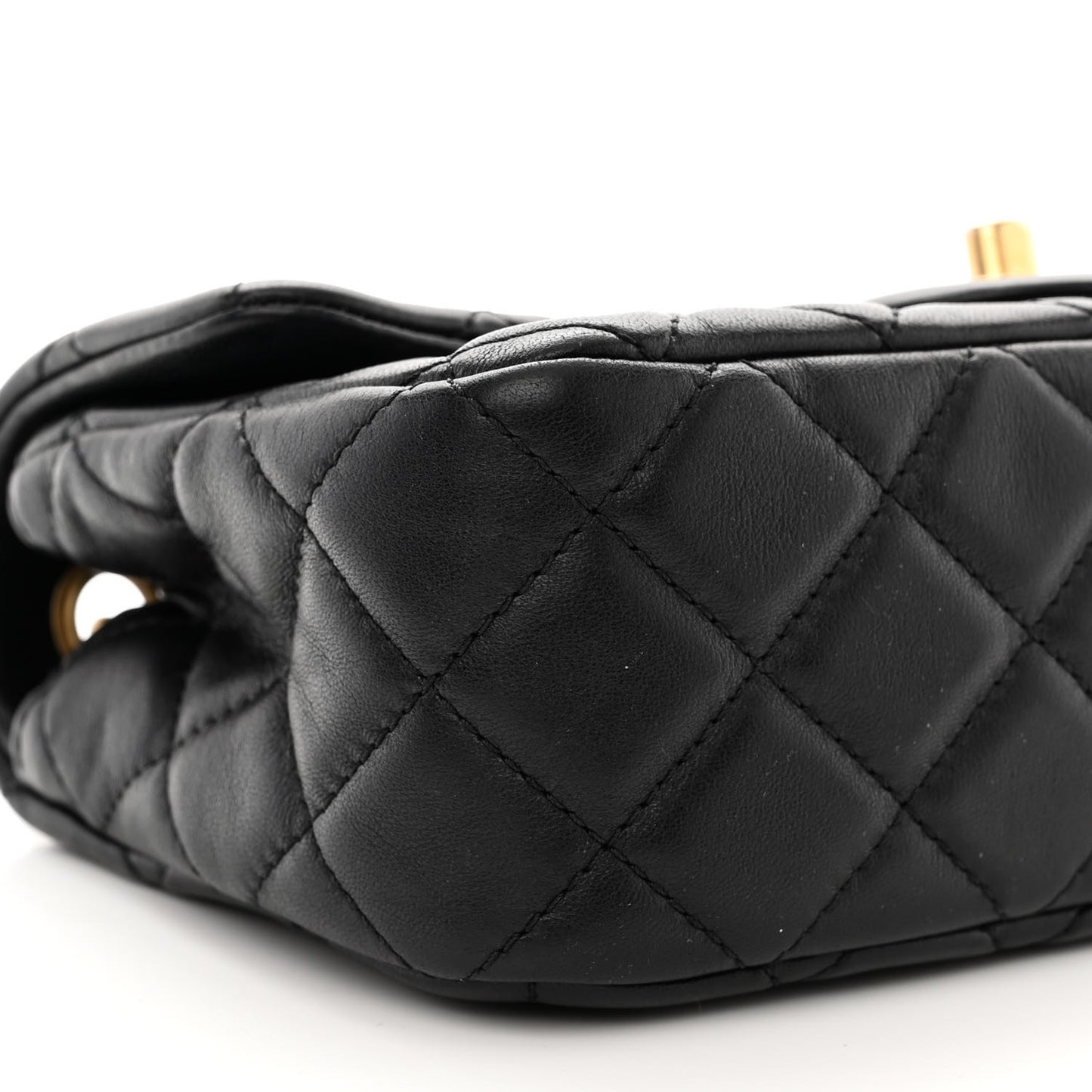 Lambskin Quilted Mini Rectangular Pearl Crush Flap Black