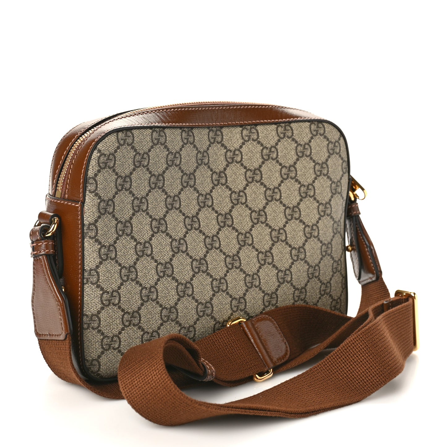 GG Supreme Monogram Azalea Calfskin Retro Interlocking G Messenger Shoulder Bag Beige Ebony Brown Sugar