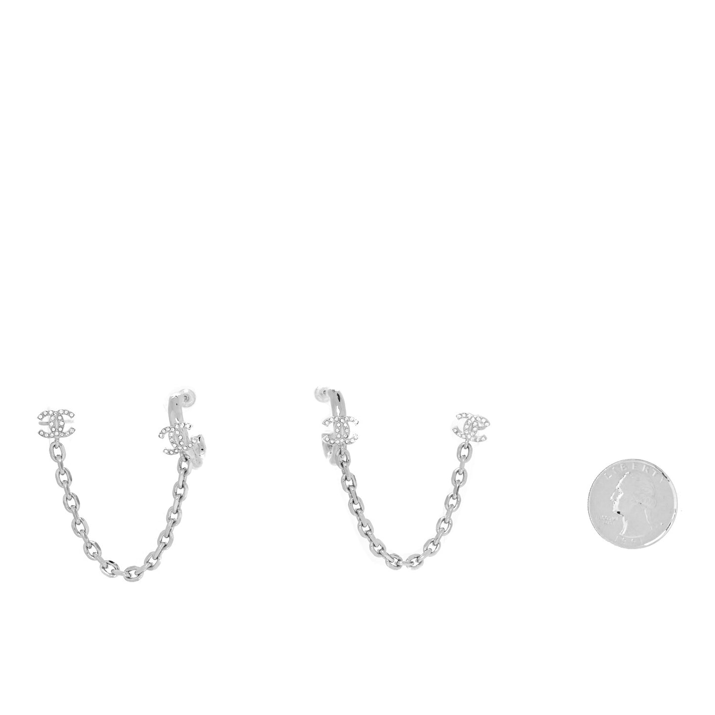 Crystal Chain CC Climber Earrings Silver