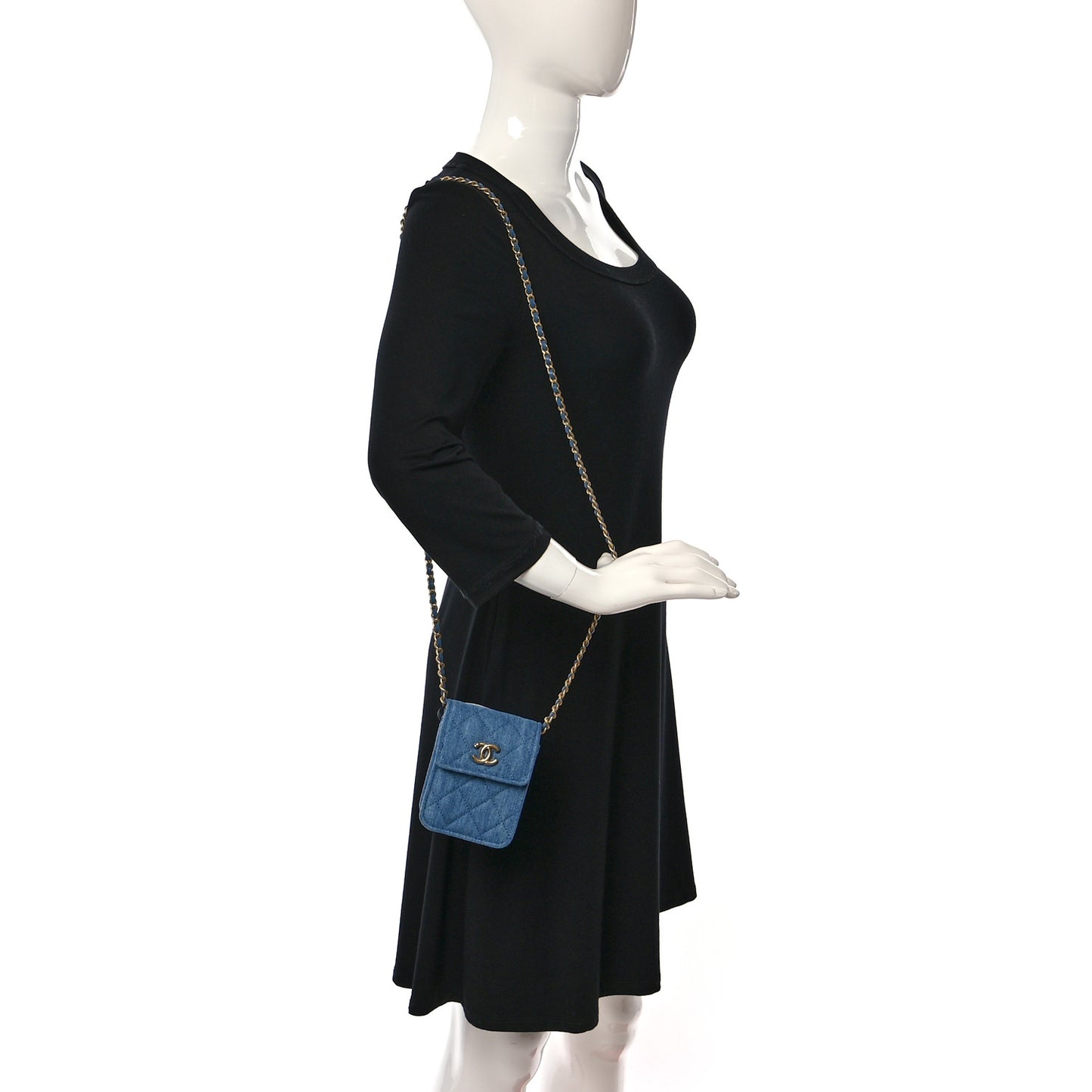 Denim Quilted Flap Mini Crossbody Blue