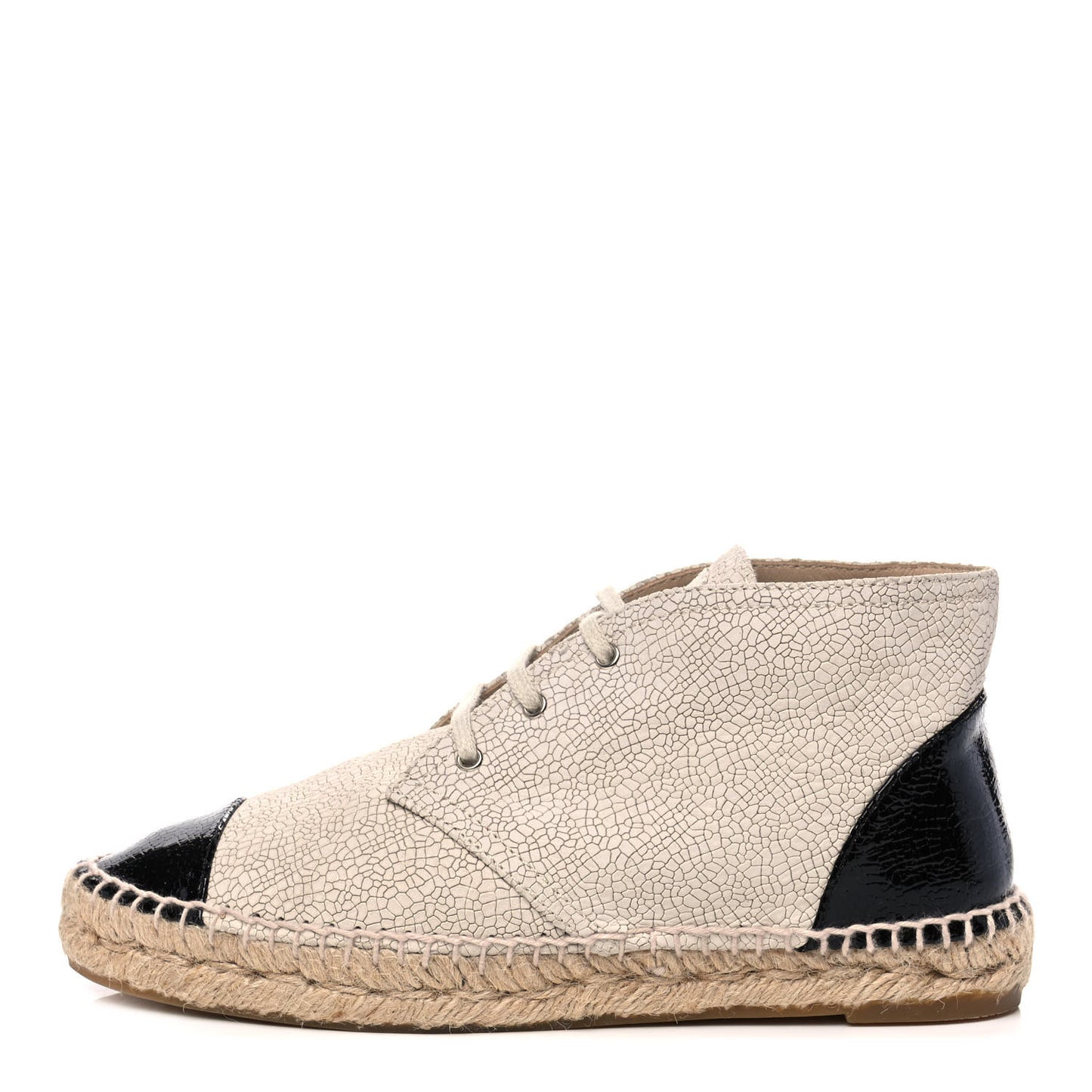 Crackled Calfskin High Top Espadrilles 38 Light Beige Black