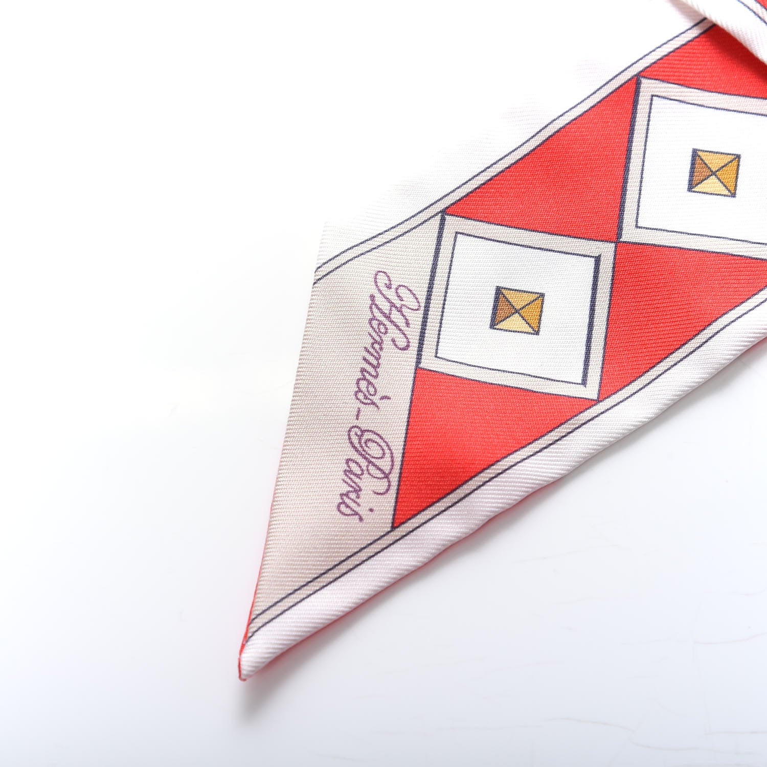 Hermes Silk Colliers Et Chiens Twilly Rouge White Mastic 3 of 3