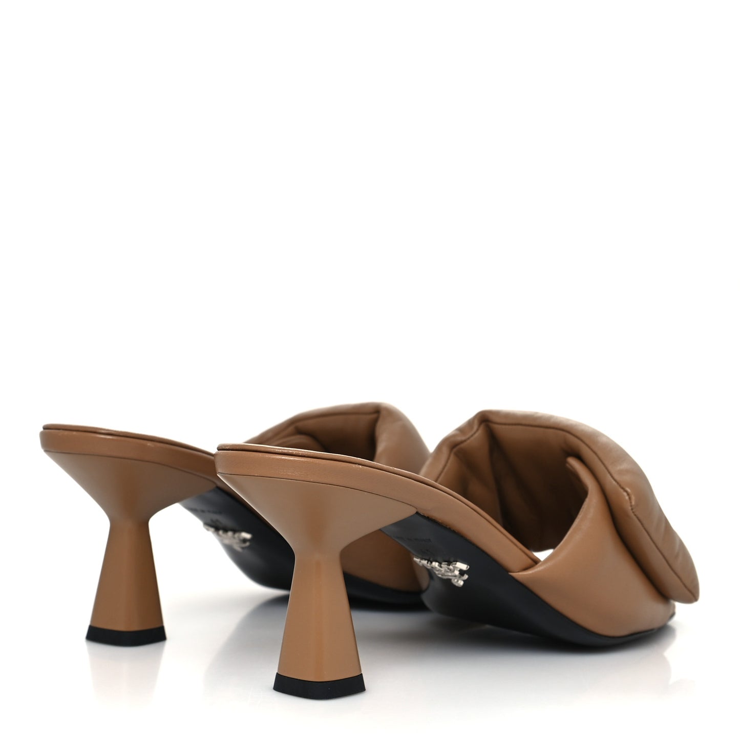Nappa Soft Padded Metal Triangle Logo 65mm Slide Sandals 41 Caramel