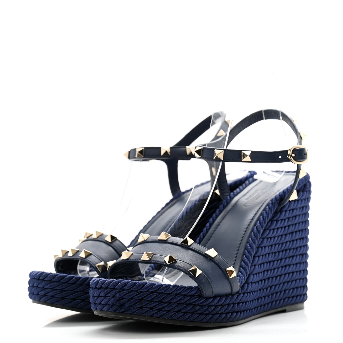 Calfskin Rockstud Torchon Espadrille 25/115mm Wedge Sandals 39 Pure Blue