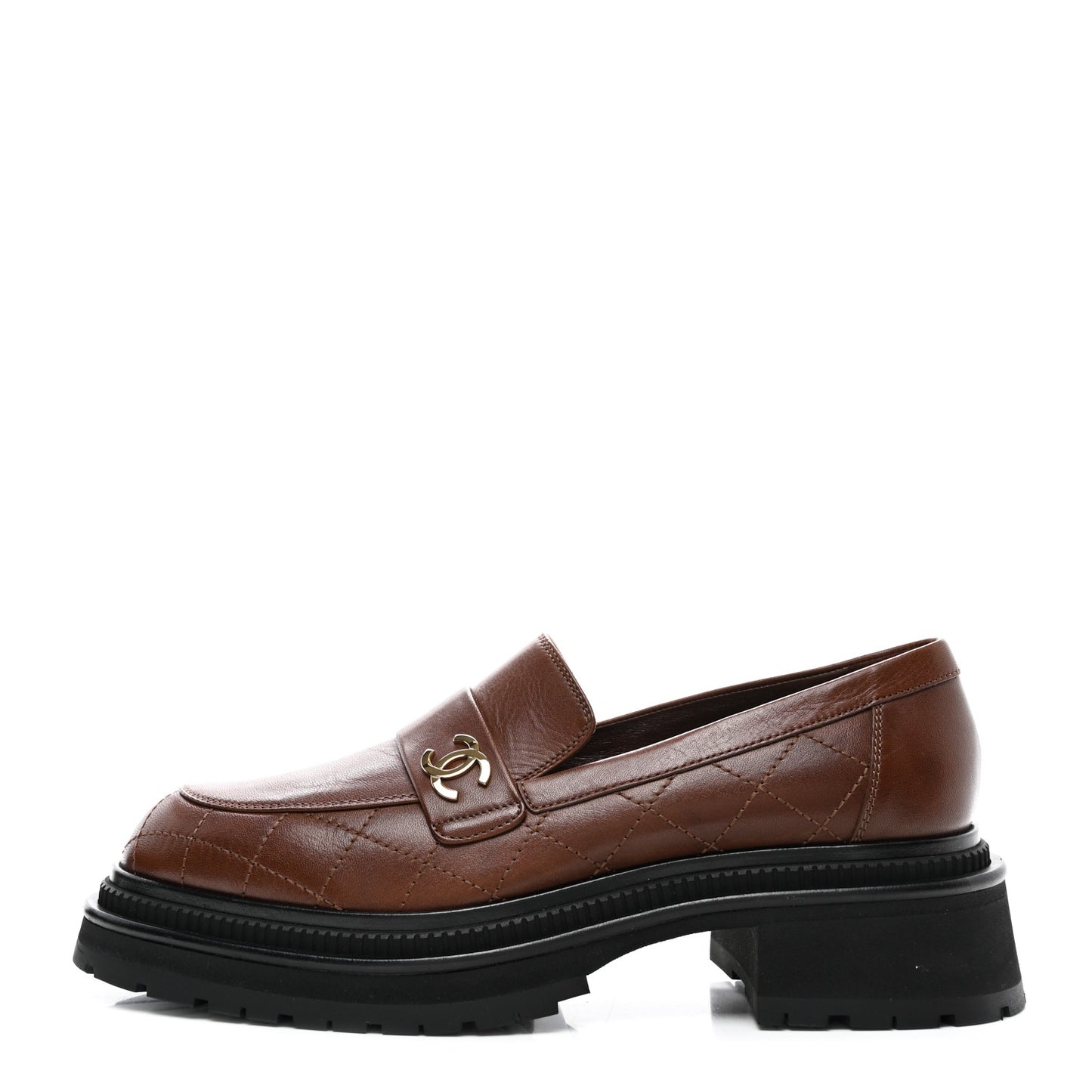 Calfskin Quilted CC Mocassin Loafers 42 Brown