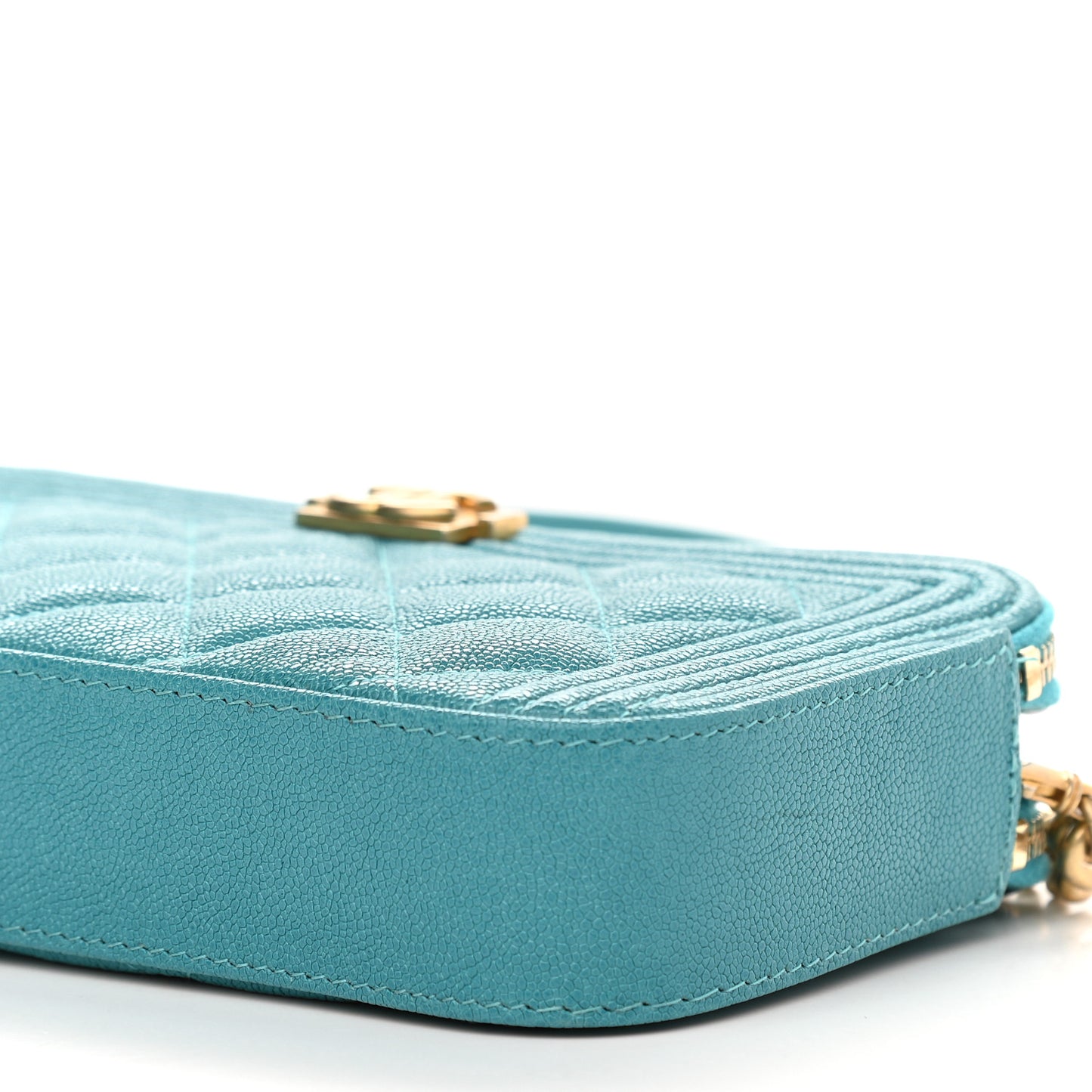 Caviar Quilted Small Boy Clutch With Chain Turquoise
