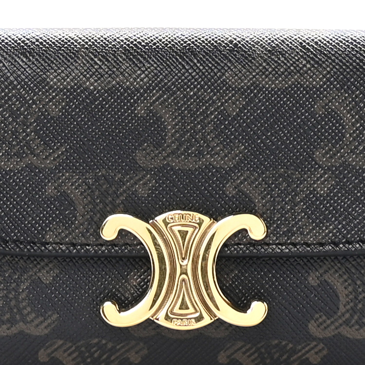 Celine Triomphe Canvas Calfskin Flap Card Holder Tan 8 of 9