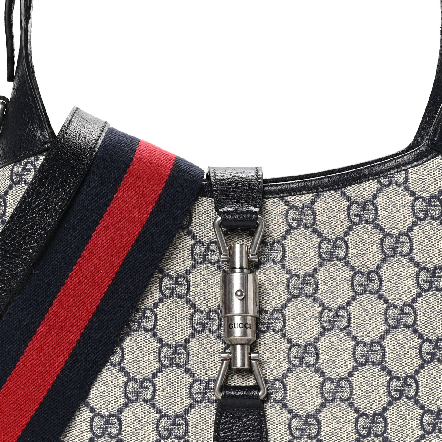 GG Supreme Monogram Textured Dollar Calfskin Web Small Jackie 1961 Hobo Beige Blue