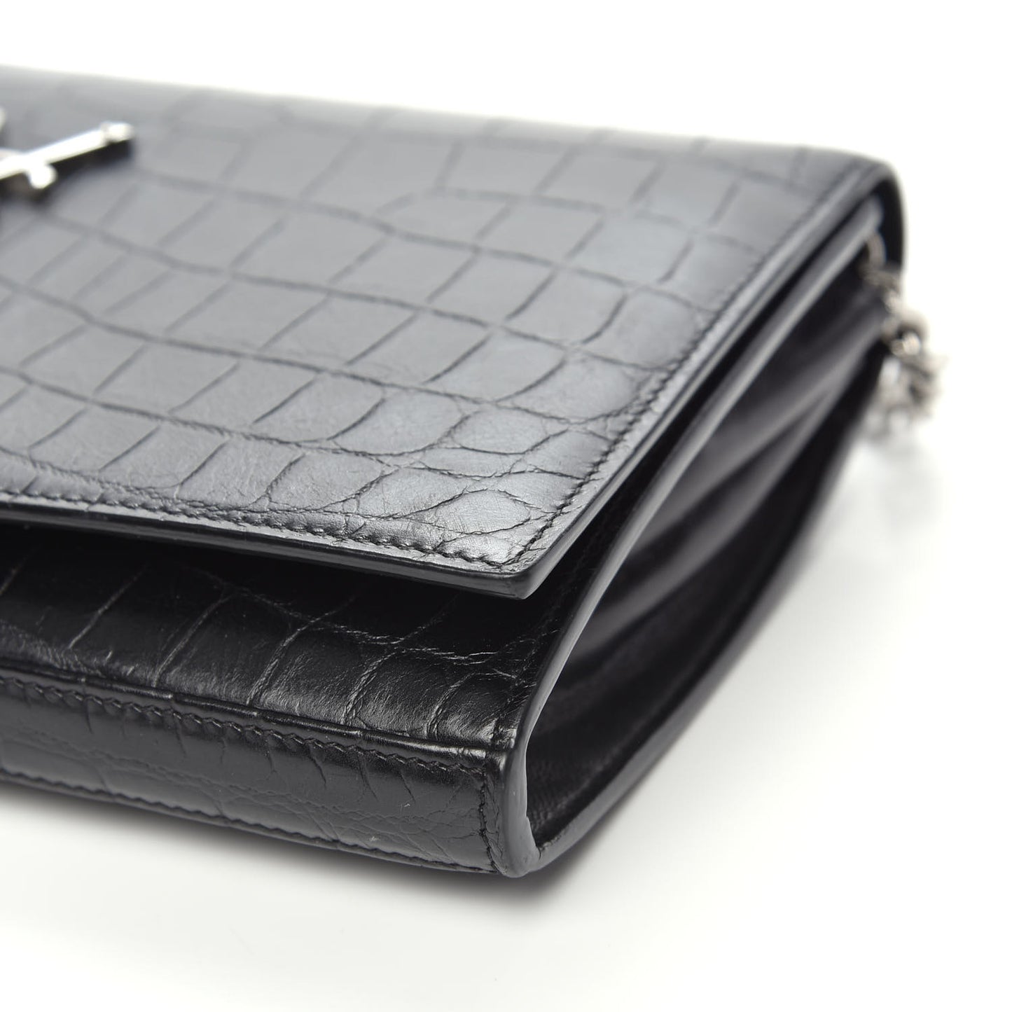 Crocodile Embossed Calfskin Monogram Chain Wallet Black