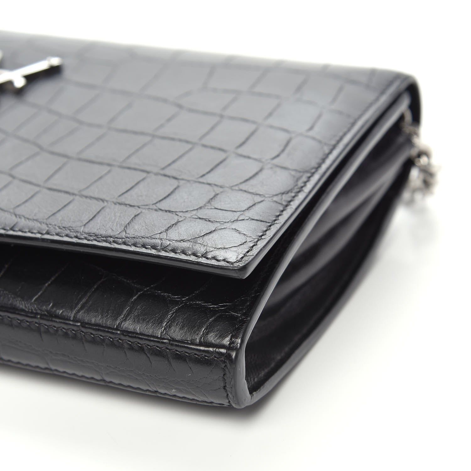 Saint Laurent Crocodile Embossed Calfskin Monogram Chain Wallet Black 9 of 10