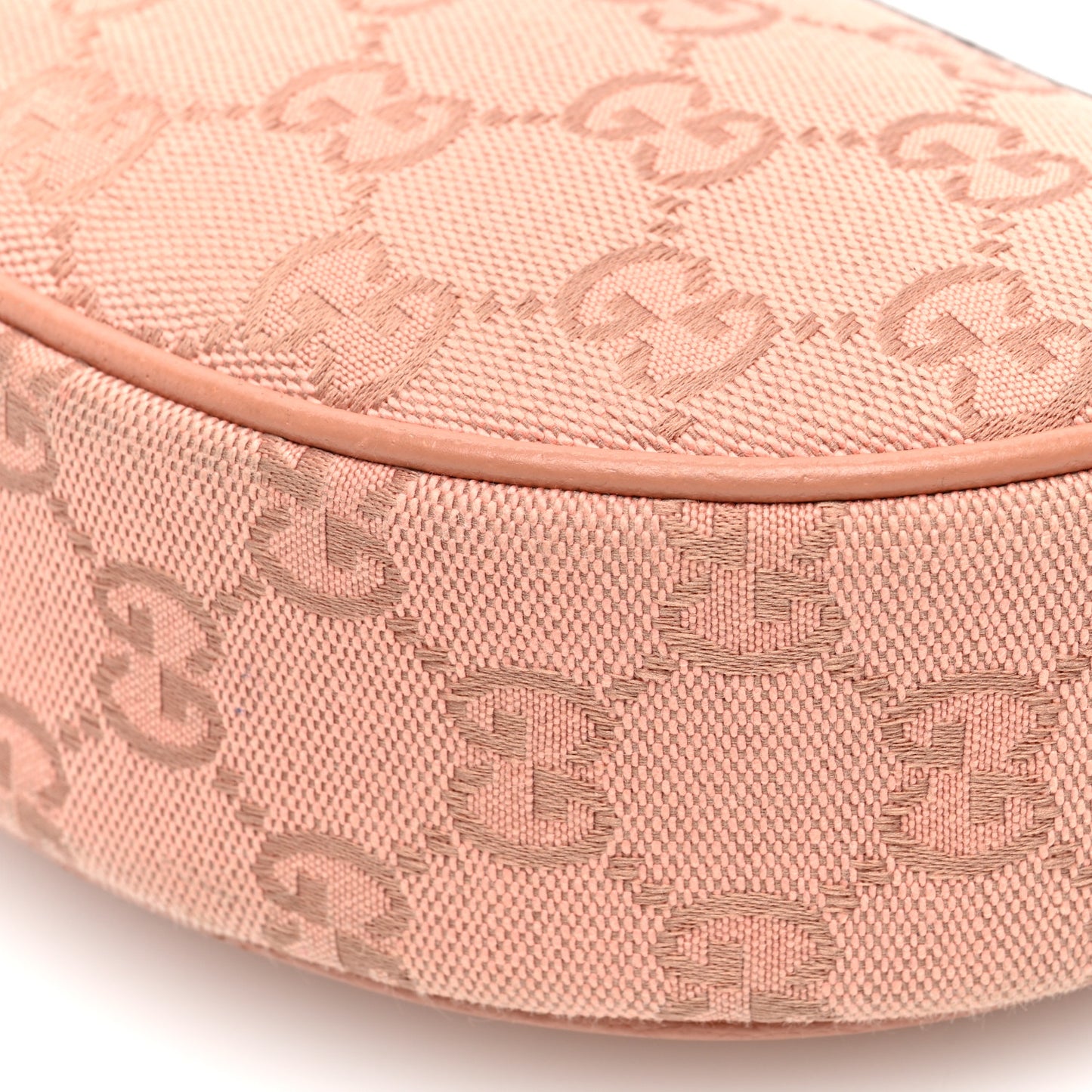 GG Supreme Monogram Textured Calfskin Web Mini Ophidia Half Moon Hobo Rose Pink