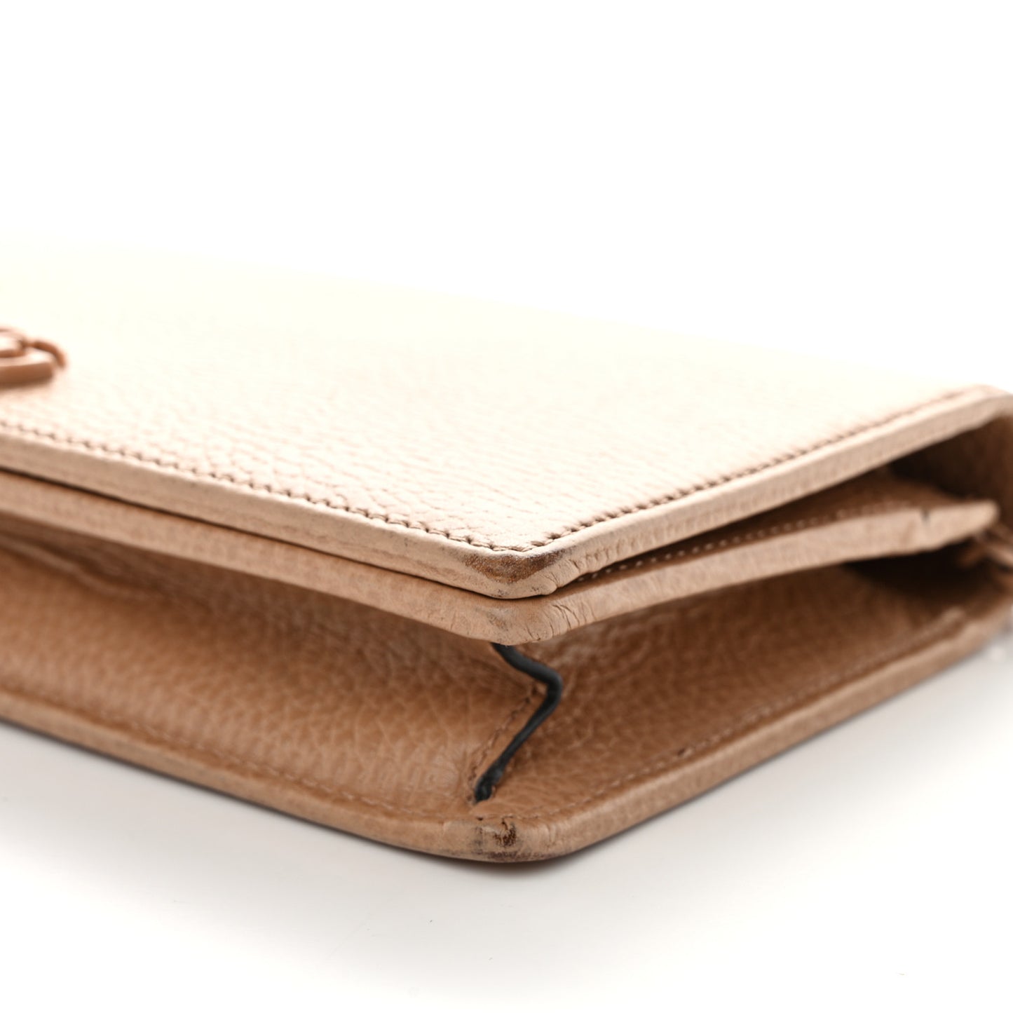 Dollar Calfskin Enamel Monochrome Mini GG Marmont Chain Wallet Camelia