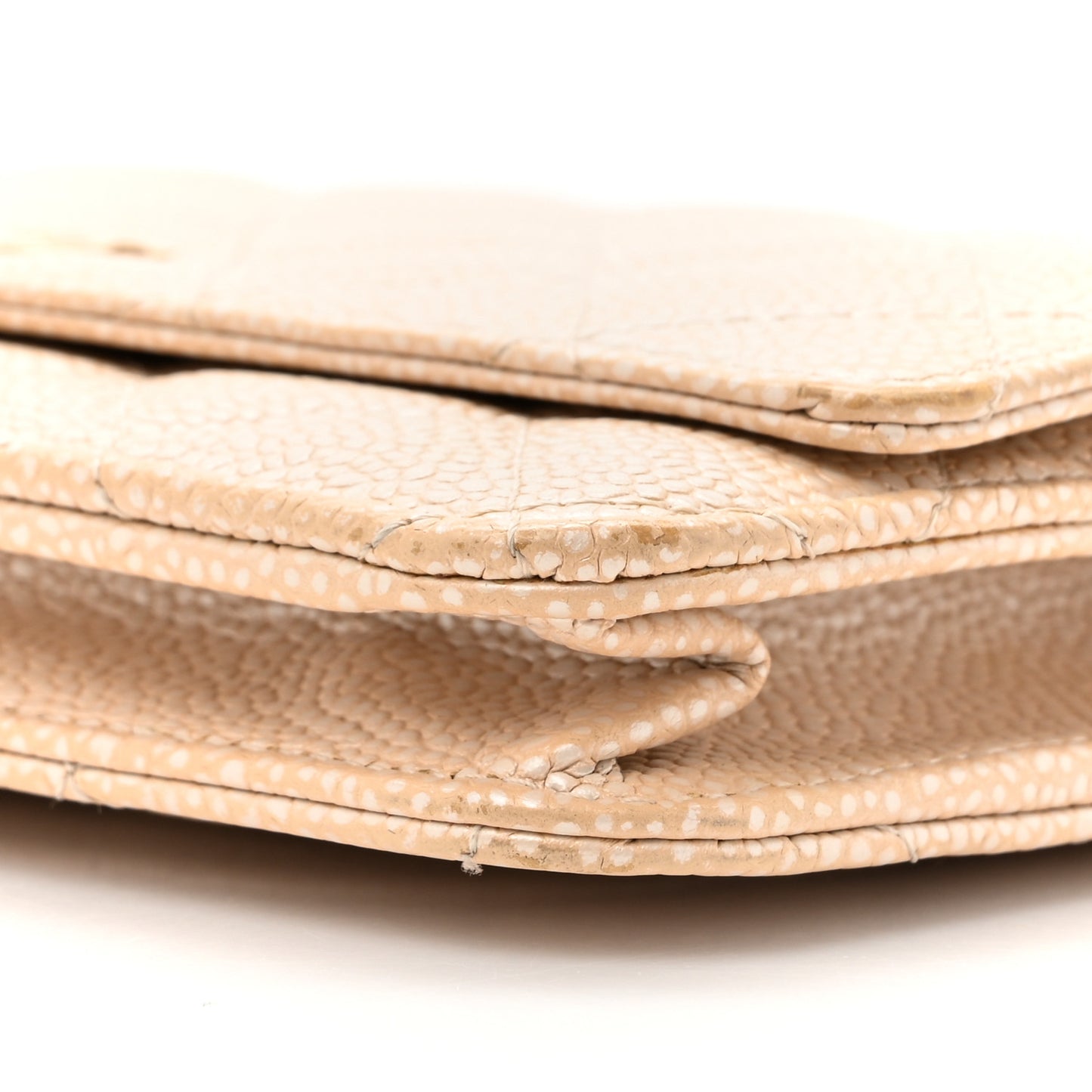 Pearly Caviar Quilted Wallet On Chain WOC Beige
