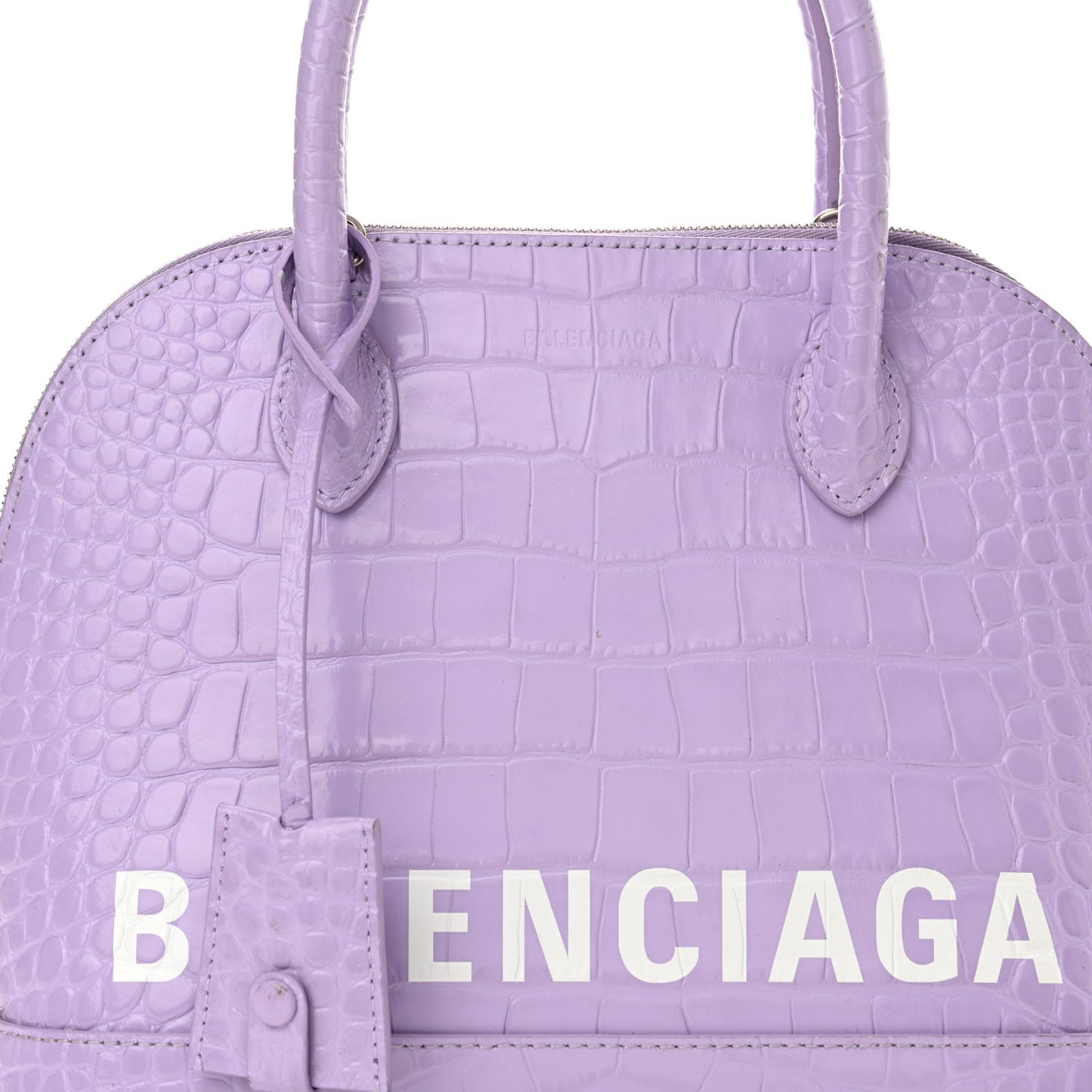Shiny Calfskin Logo Crocodile Embossed S Ville Top Handle Bag Lilac White