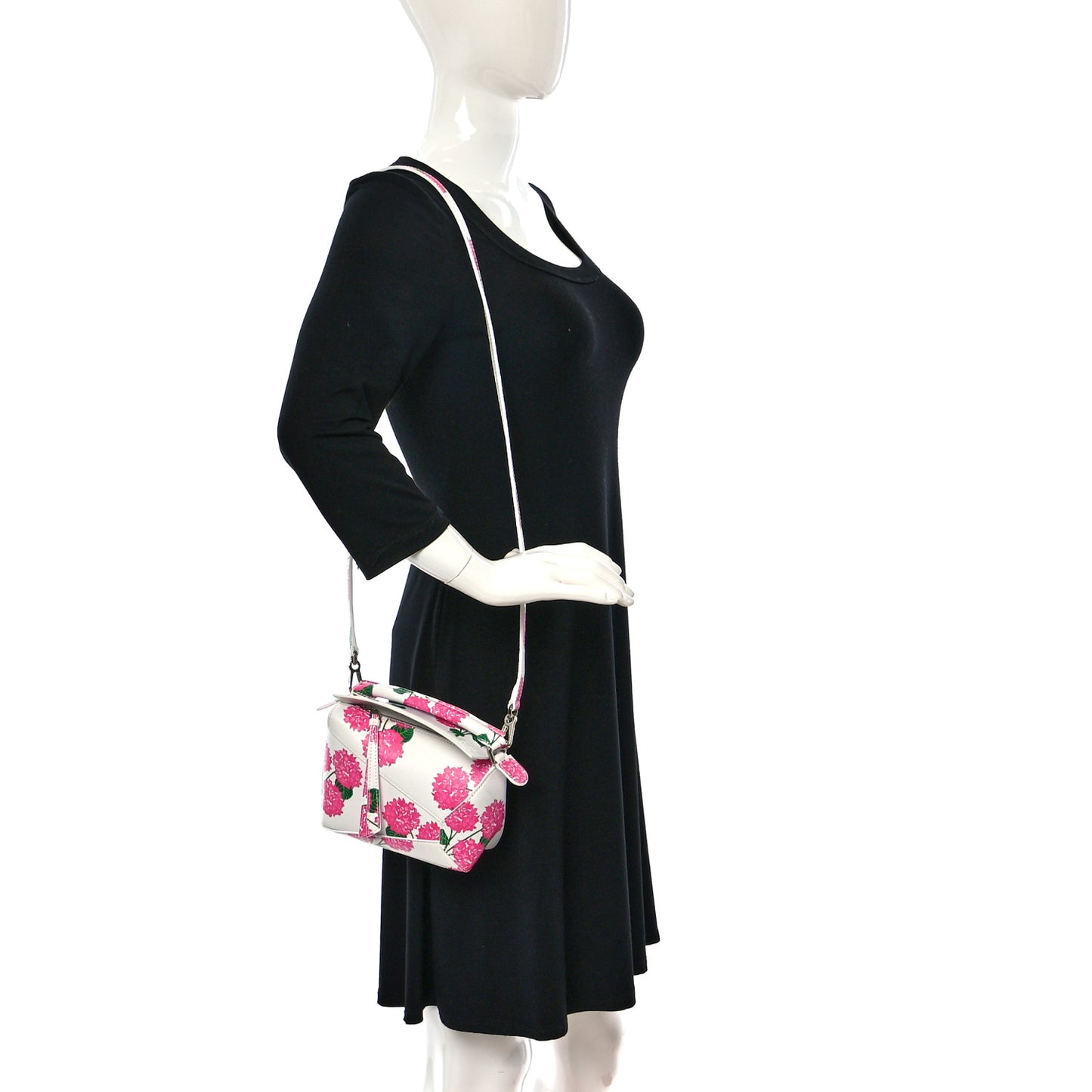 Satin Calfskin Flower Print Mini Puzzle Edge Bag White Multicolor