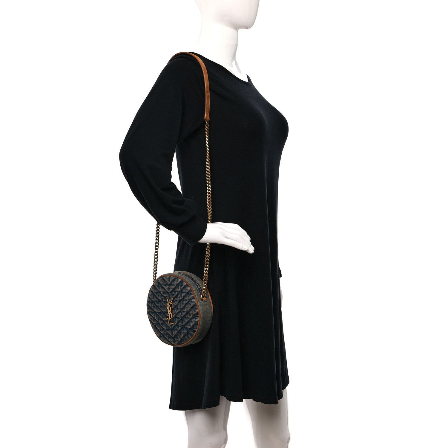 Saint Laurent Denim Quilted Monogram Round Crossbody Bag Rodeo Blue 2 of 9