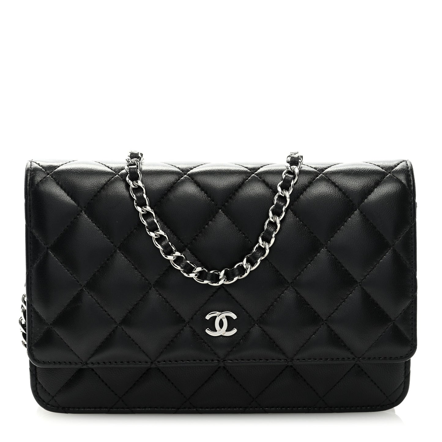 Lambskin Quilted Wallet On Chain WOC Black