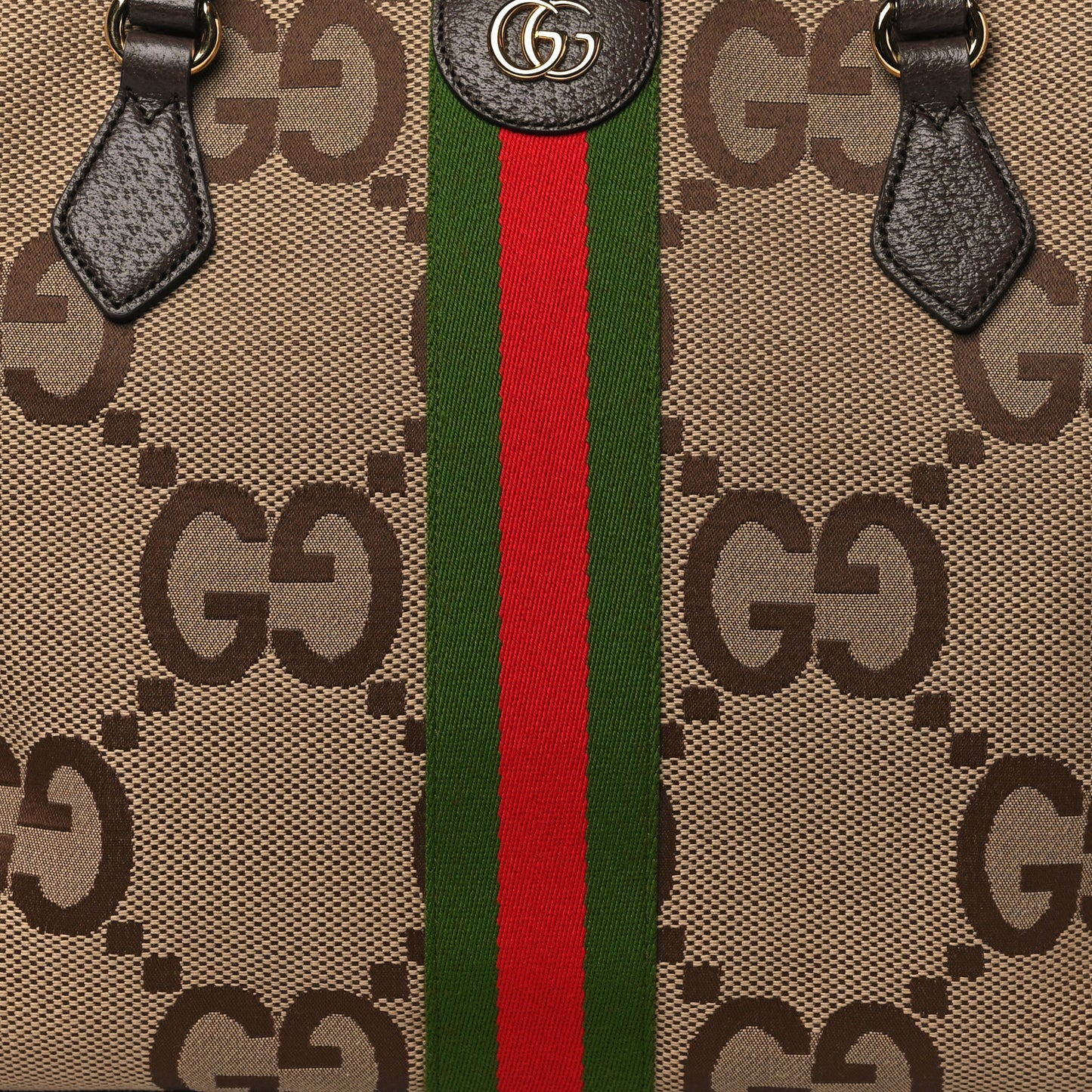 Monogram Jumbo GG Textured Dollar Calfskin Web Medium Ophidia Shopping Tote Camel Ebony
