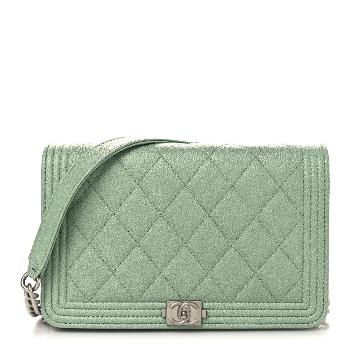 Caviar Quilted Boy Wallet On Chain WOC Light Green