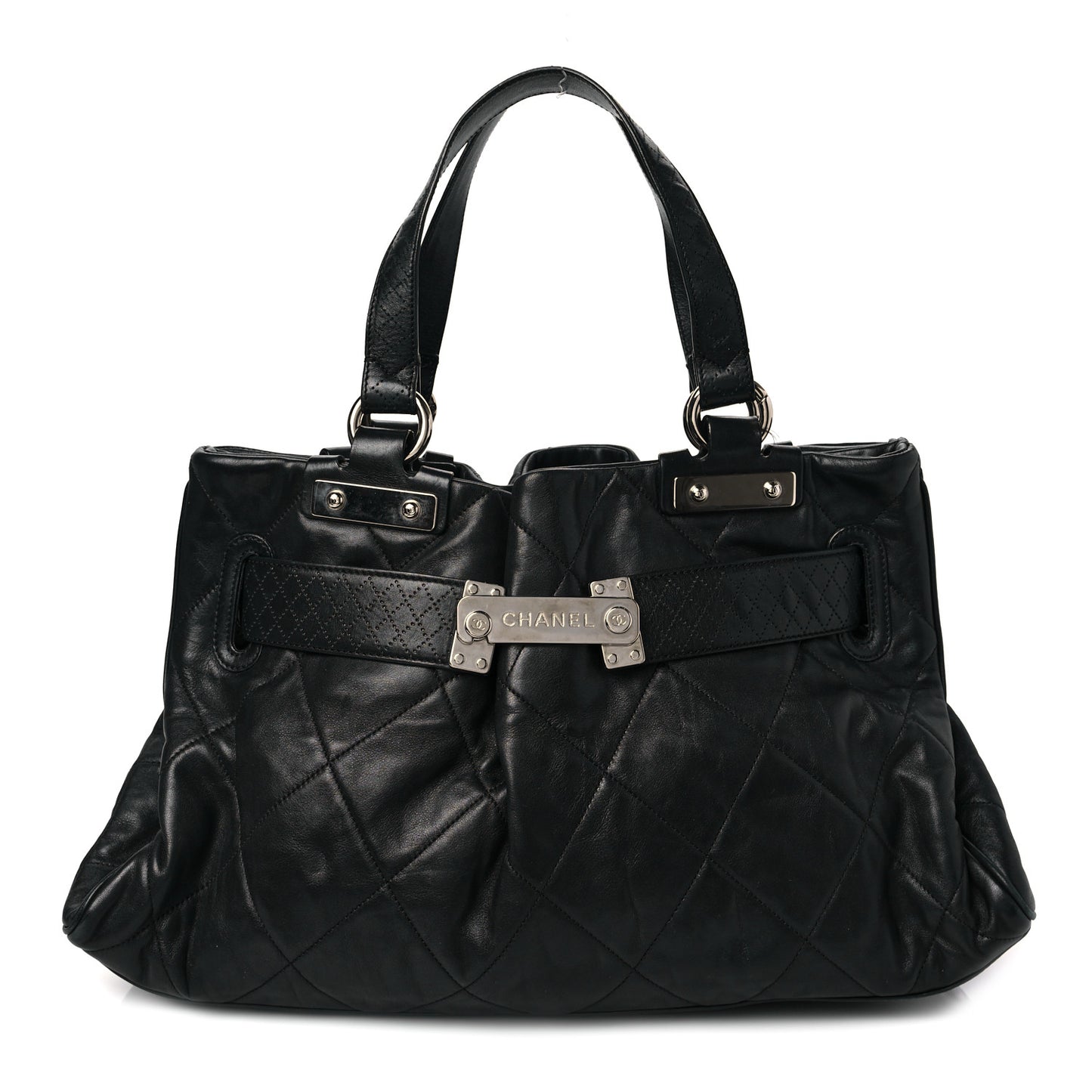 Lambskin Quilted Mademoiselle Lock Tote Black