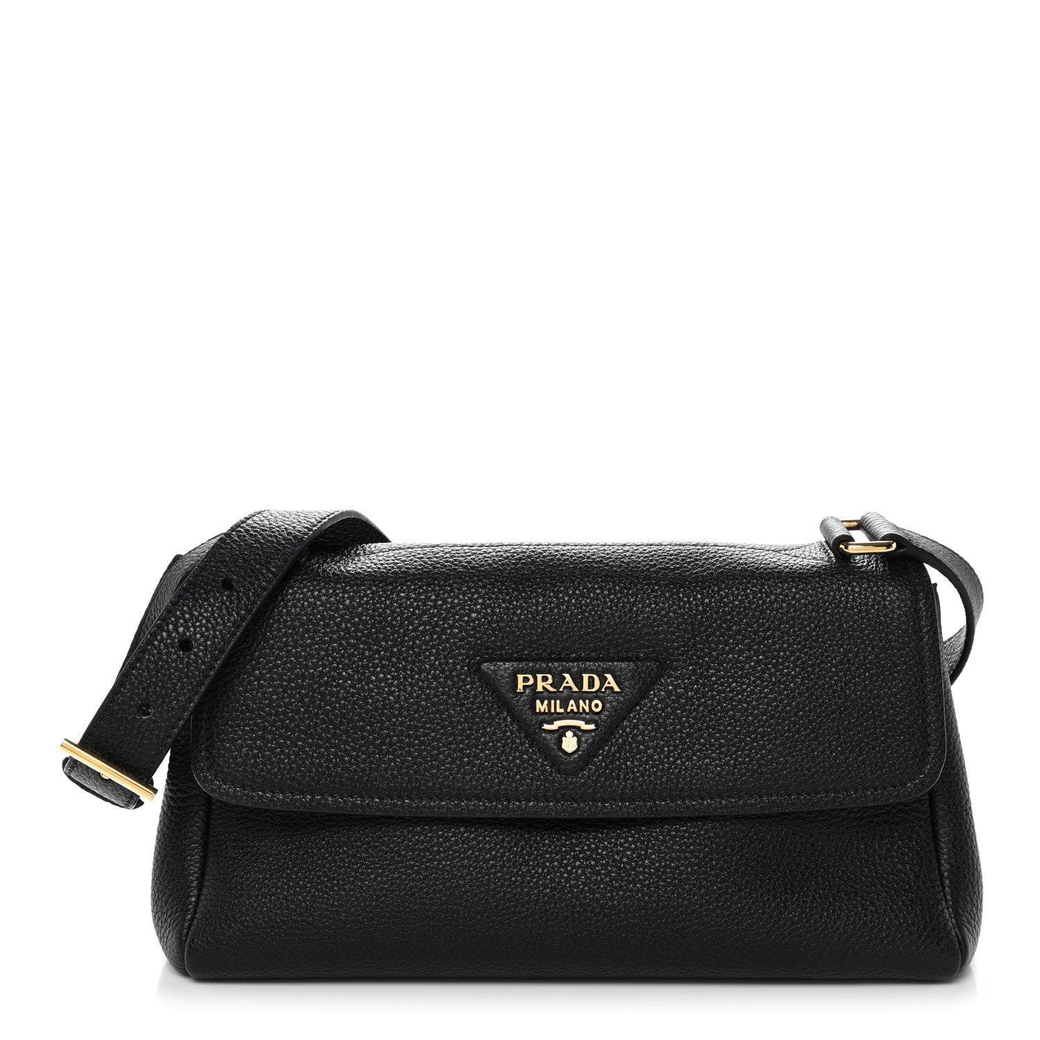 Prada Vitello Daino Soft Flap Shoulder Bag Black 1864906