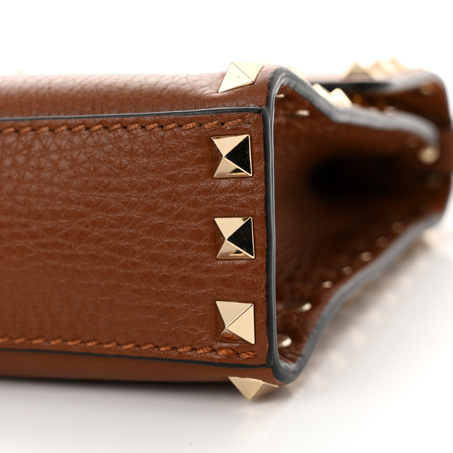 Pebbled Calfskin Medium Rockstud Flip Lock Crossbody Bag Saddle Brown