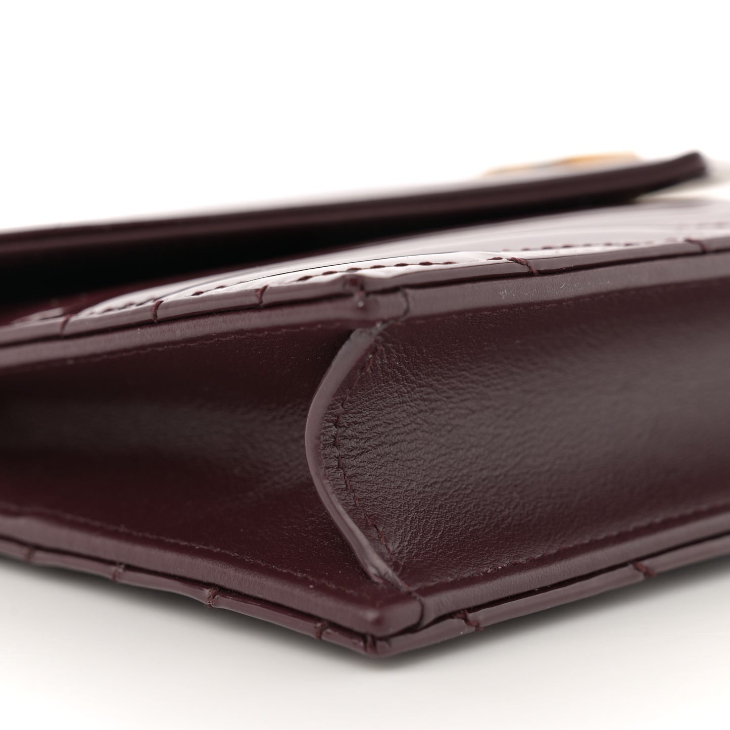 Patent Calfskin Matelasse Chevron Monogram Envelope Chain Wallet Dark Red Wine