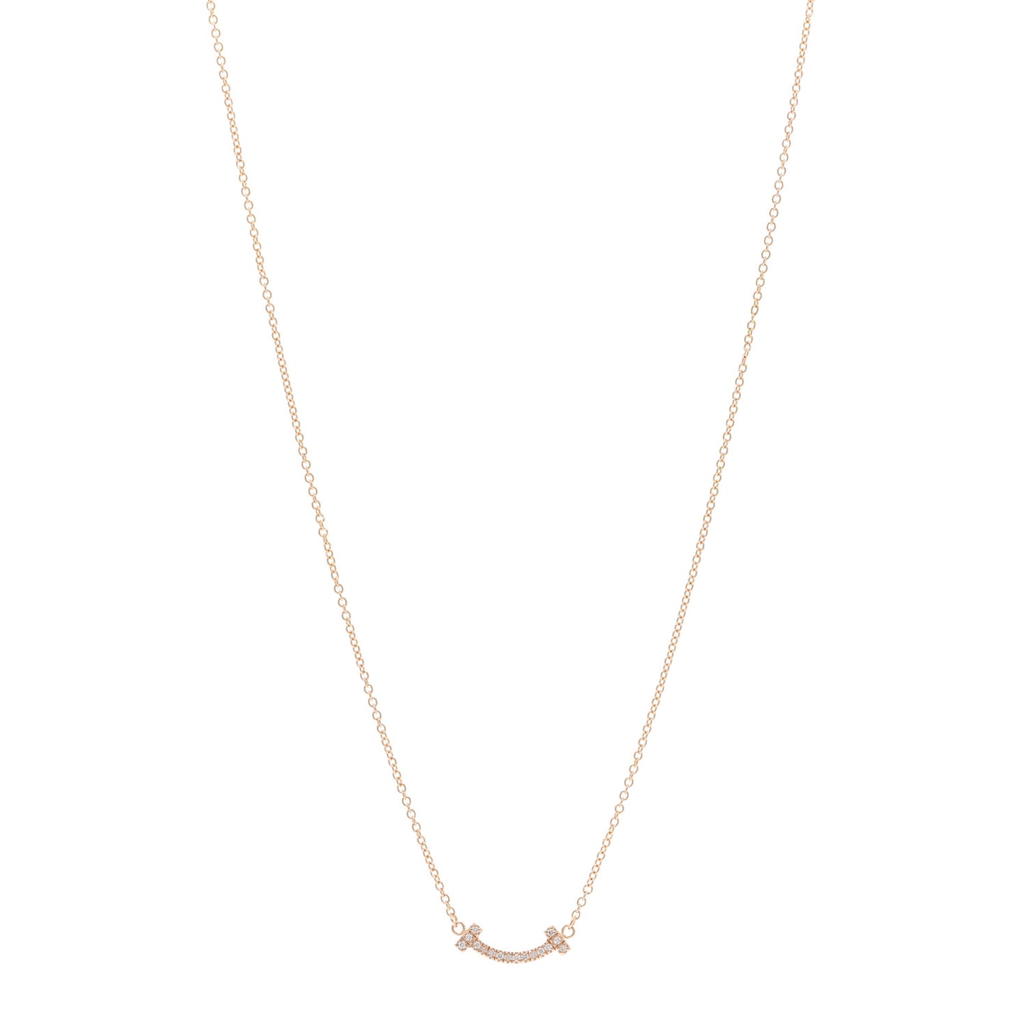 18K Rose Gold Diamond Mini T Smile Pendant Necklace
