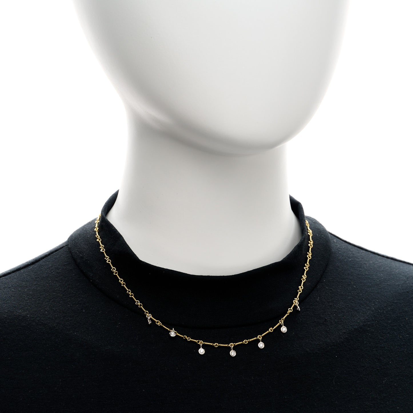 18K Yellow White Gold Diamonds by the Inch Dog Bone Chain Dangle Necklace