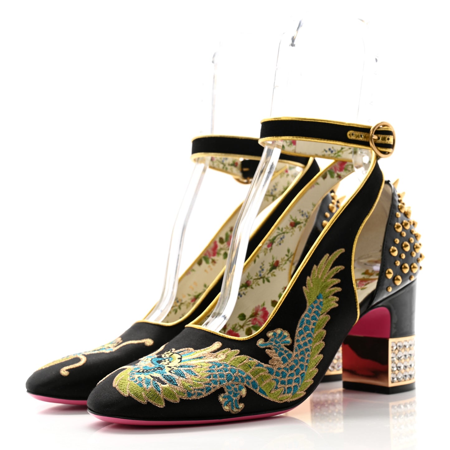 Satin Embroidered Dragon Caspar Pumps 39 Black