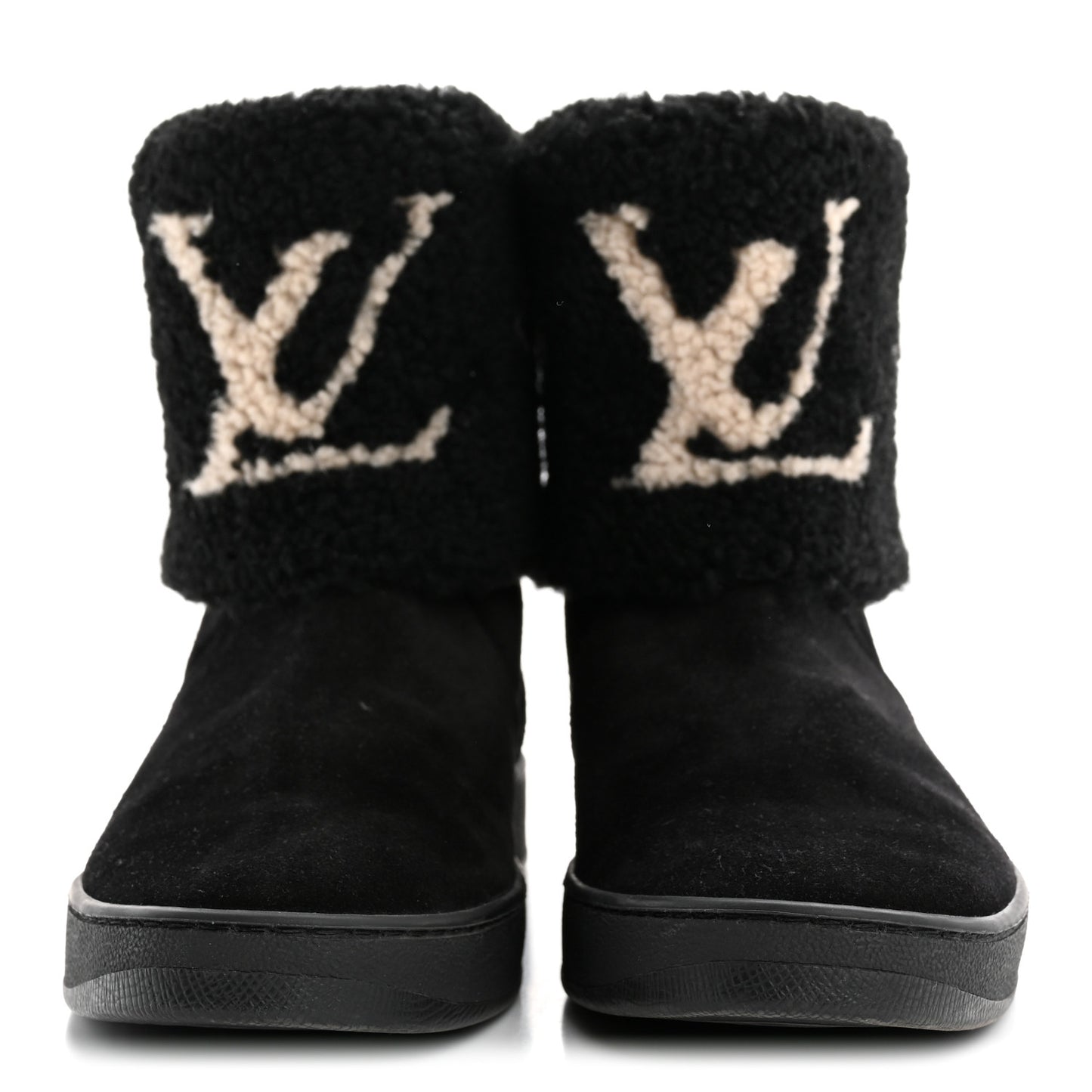 Suede Calfskin Shearling Snowdrop Flat Ankle Boot 38.5 Black