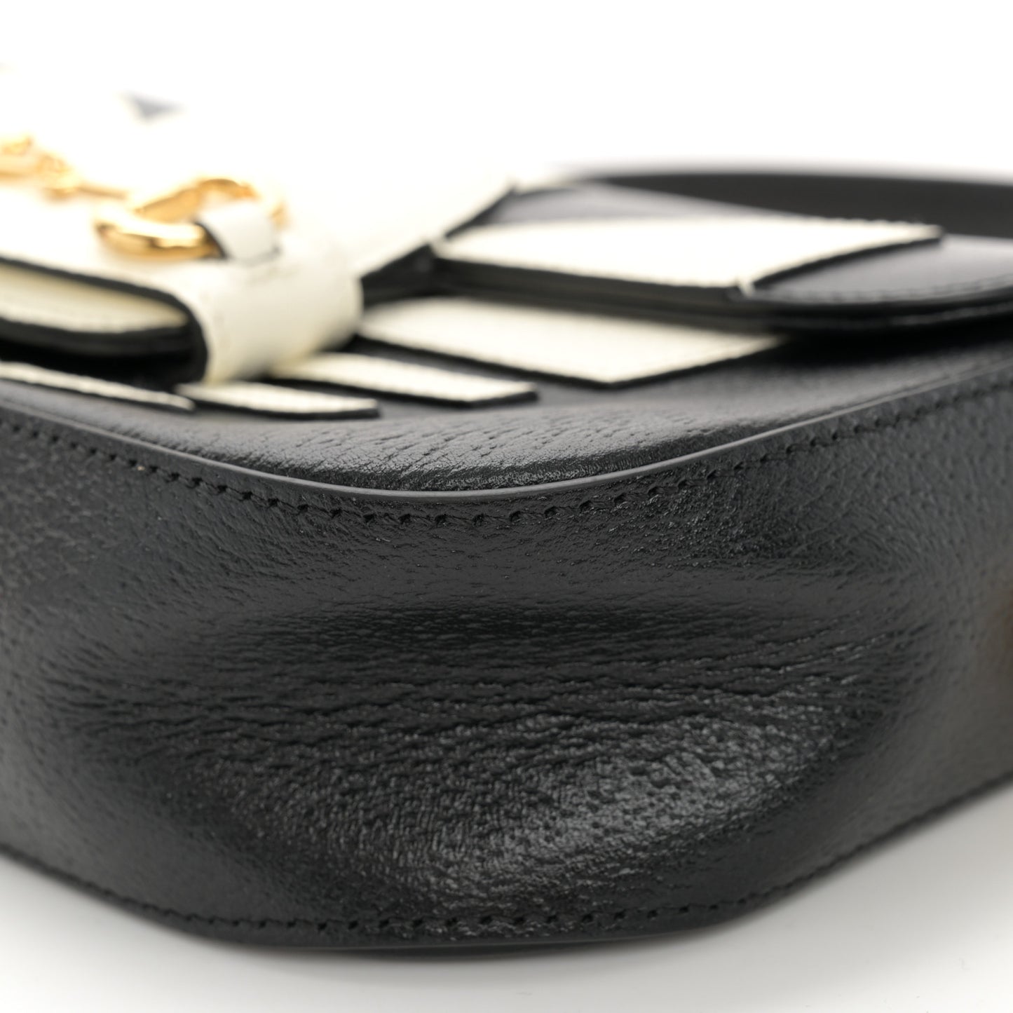 X ADIDAS Textured Dollar Calfskin Web Small Trefoil Horsebit 1955 Shoulder Bag Black Off White