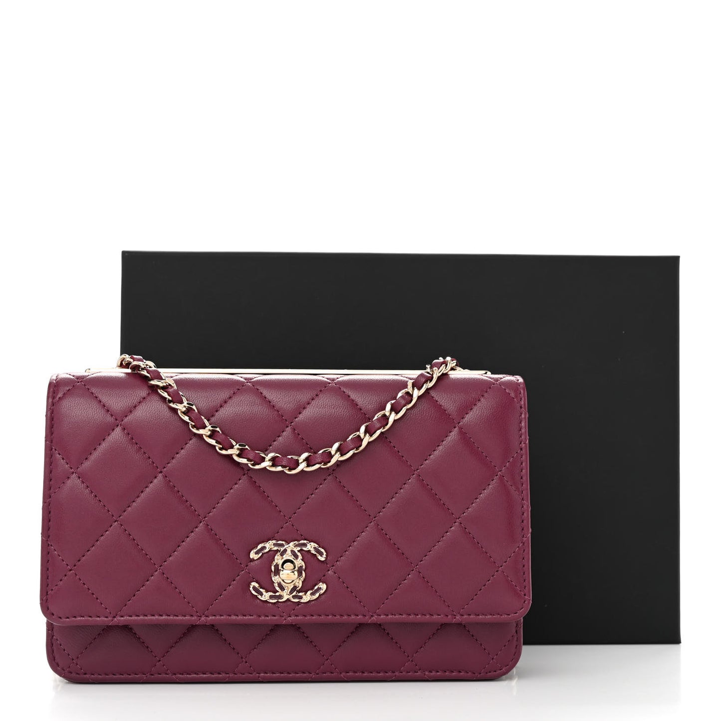 Lambskin Quilted Trendy Chain CC Wallet On Chain WOC Purple