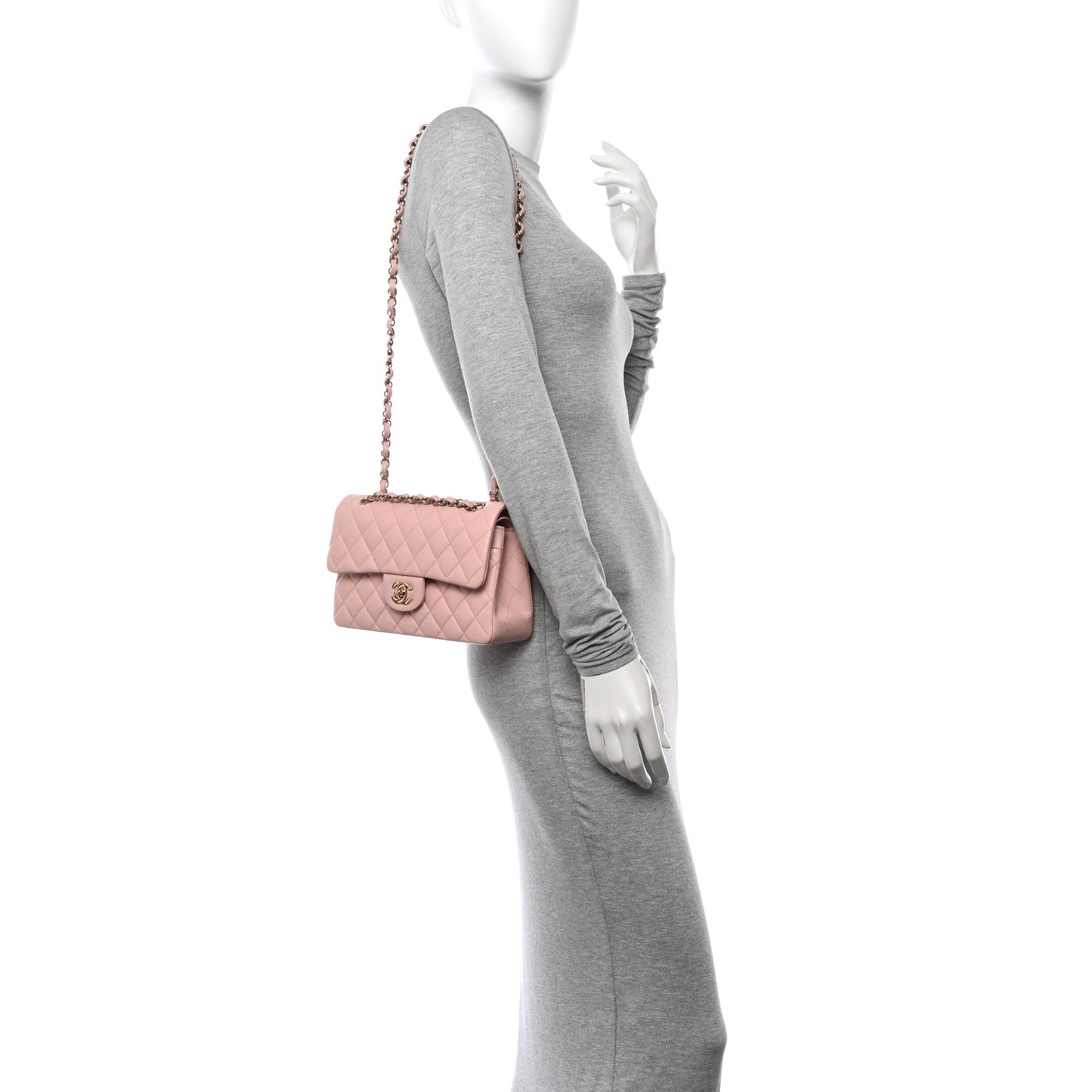 Lambskin Quilted Small Double Flap Light Pink