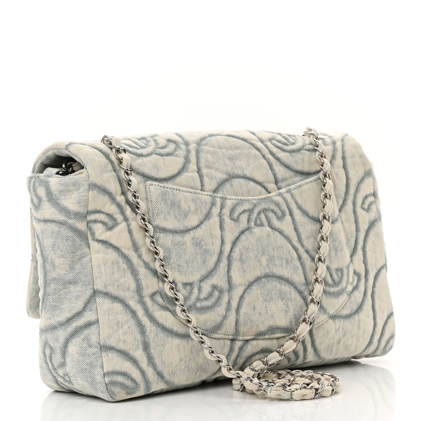 Denim Embossed CC Logo Print Jumbo Single Flap Blue