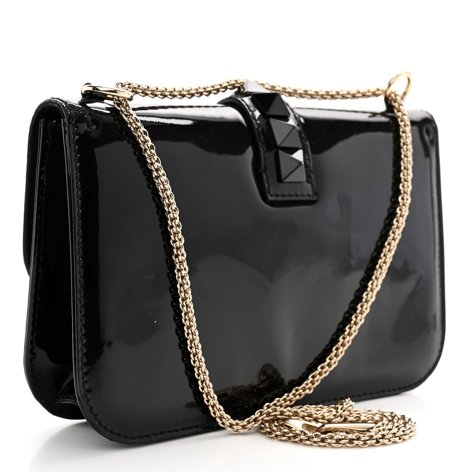 Valentino Garavani Patent Monochrome Medium Glam Lock Rockstud Flap Black 3 of 11