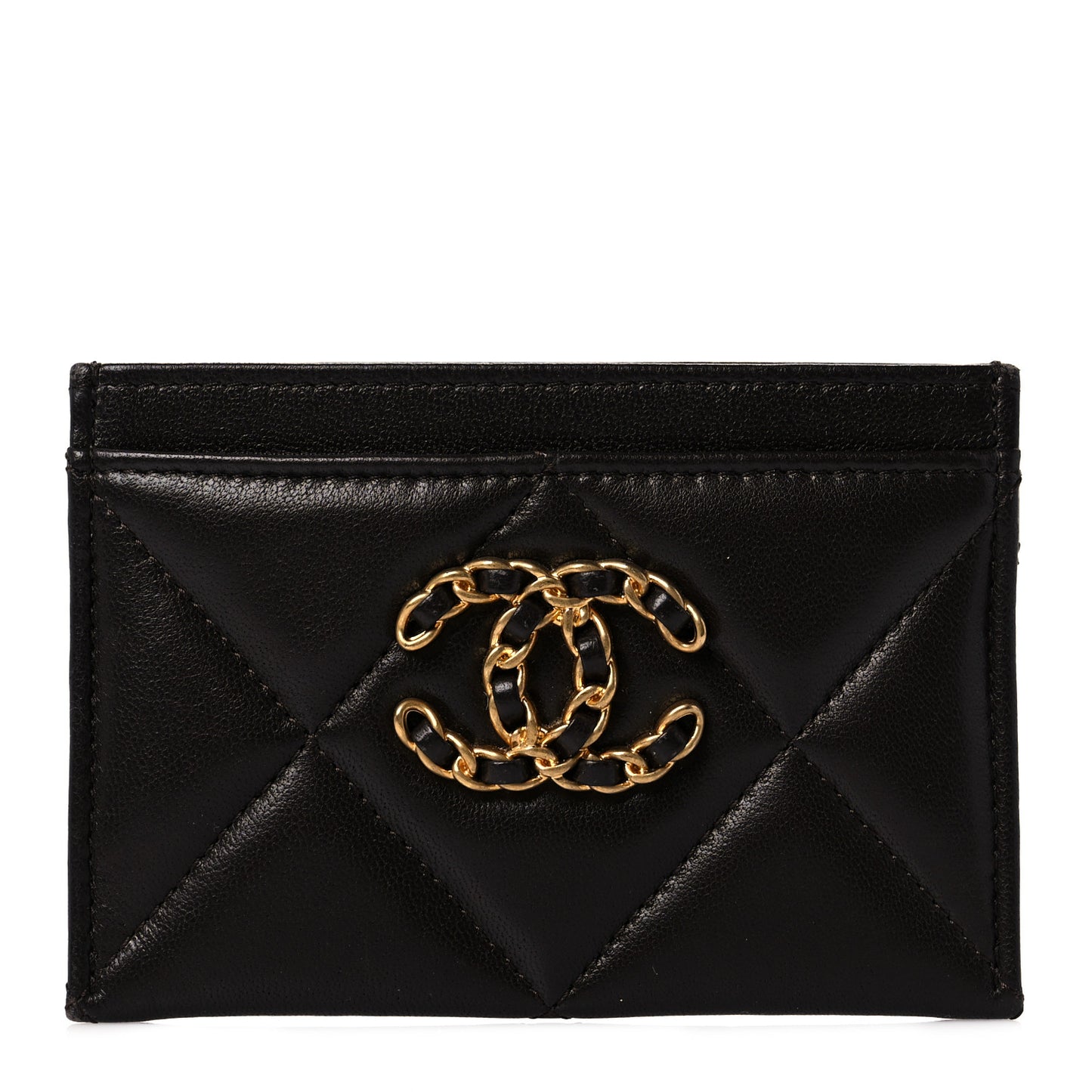 Lambskin Quilted Chanel 19 Card Holder Dark Brown