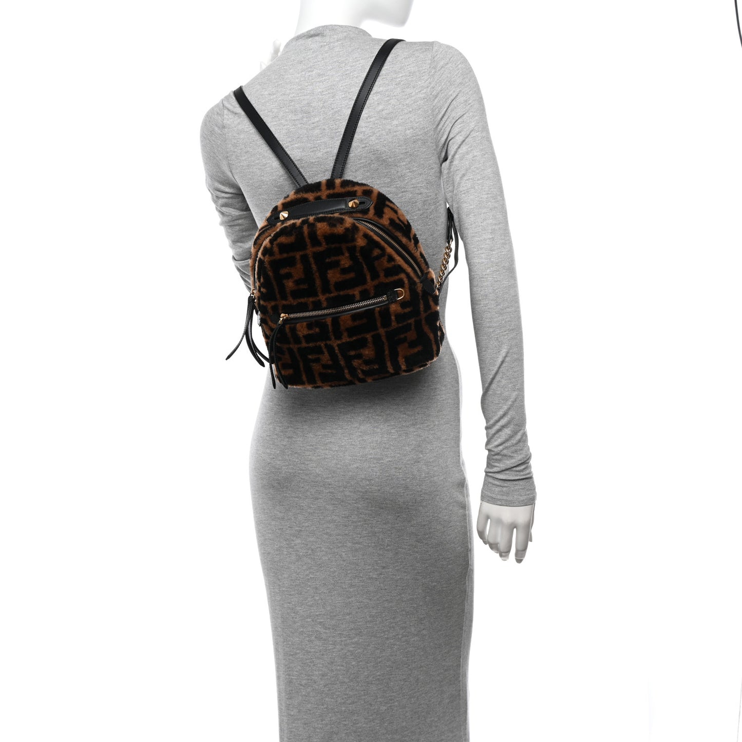 Shearling Macro FF 1974 Mini Backpack Tobacco Black