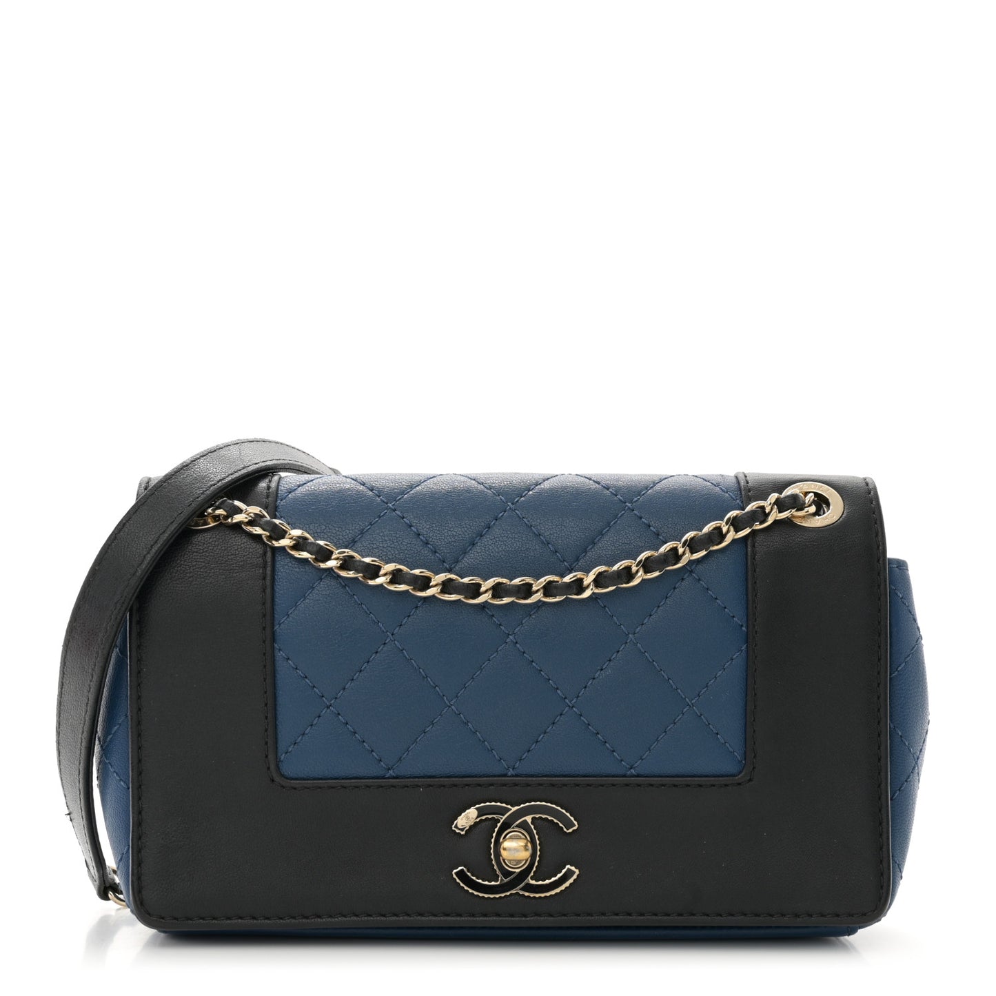 Sheepskin Quilted Medium Vintage Mademoiselle Flap Blue Black