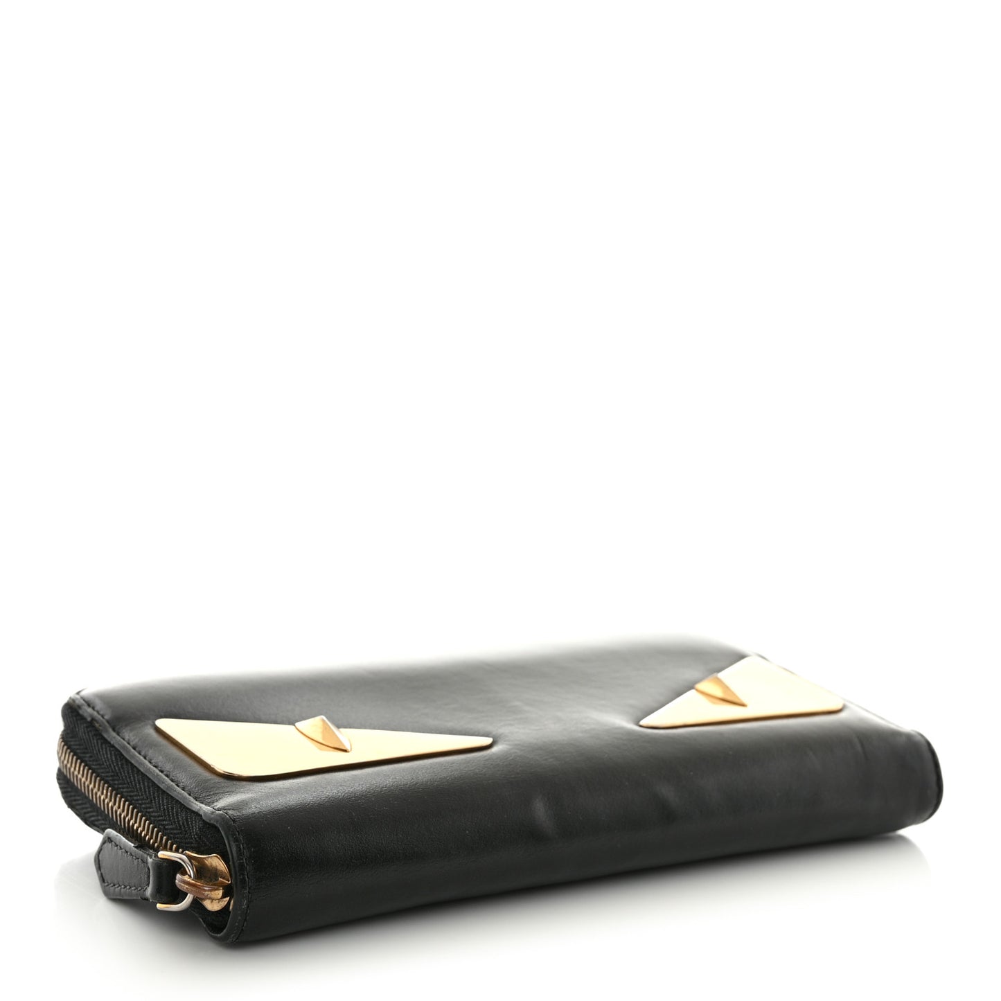 Vitello Century Metal Monster Eyes Zip Around Wallet Black